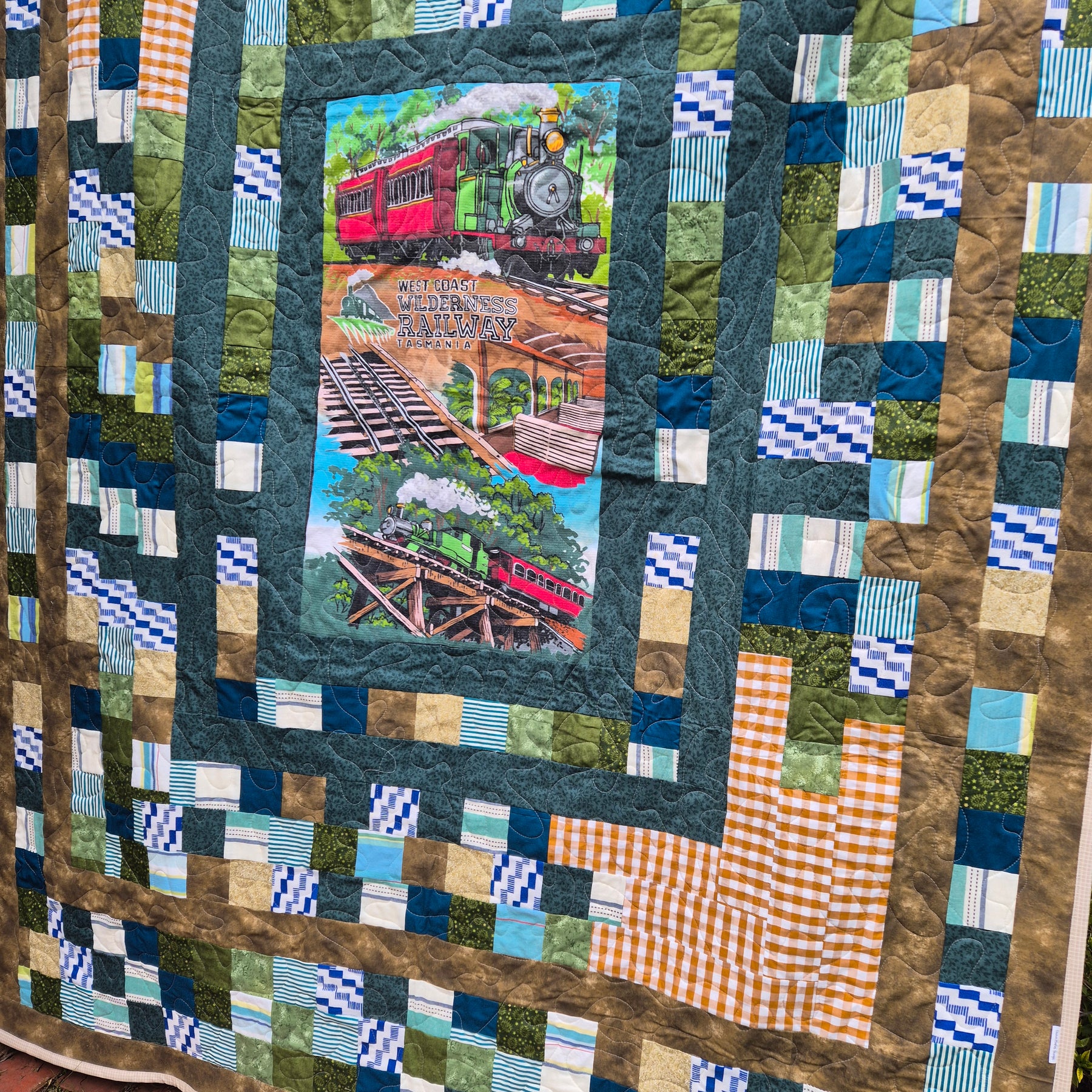 Train themed bespoke single bed quilt