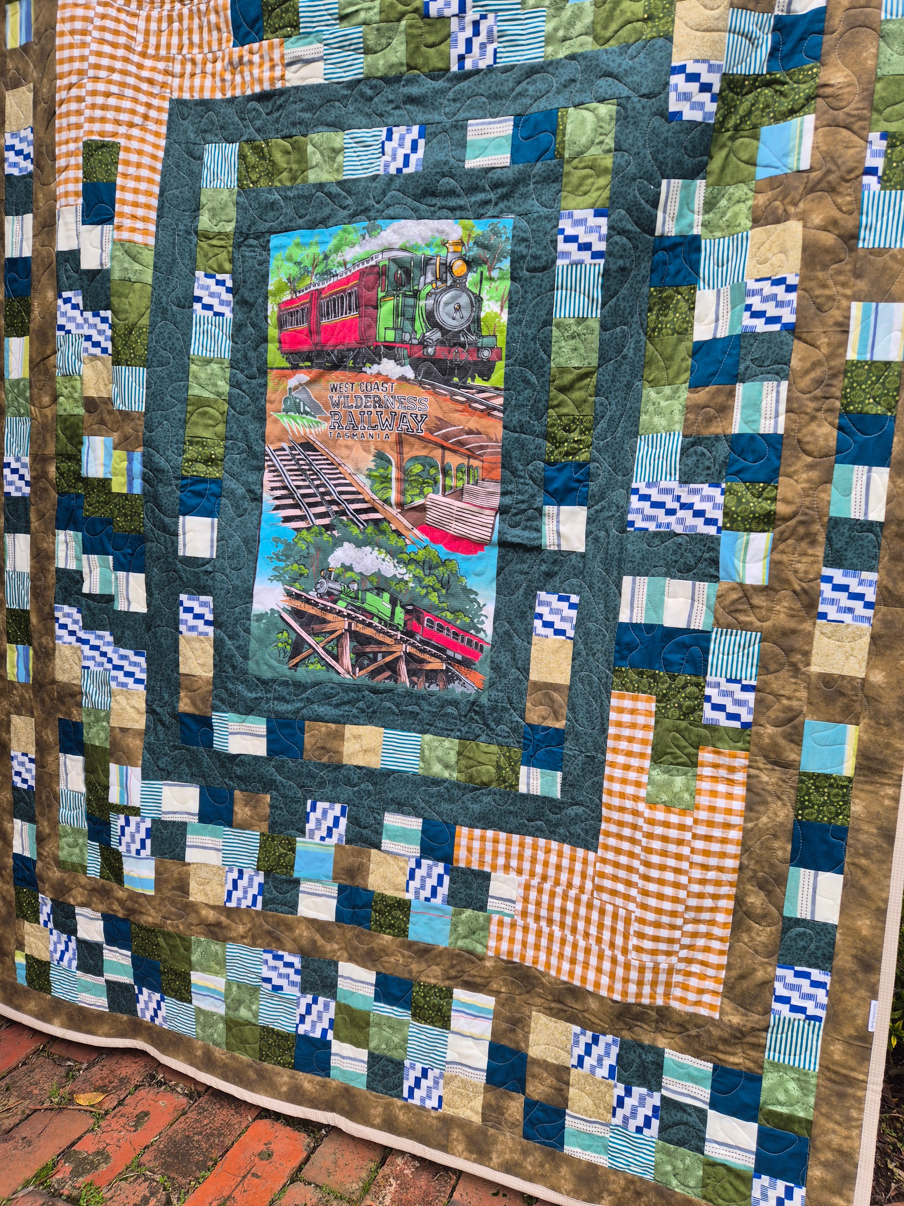 Train themed bespoke single bed quilt