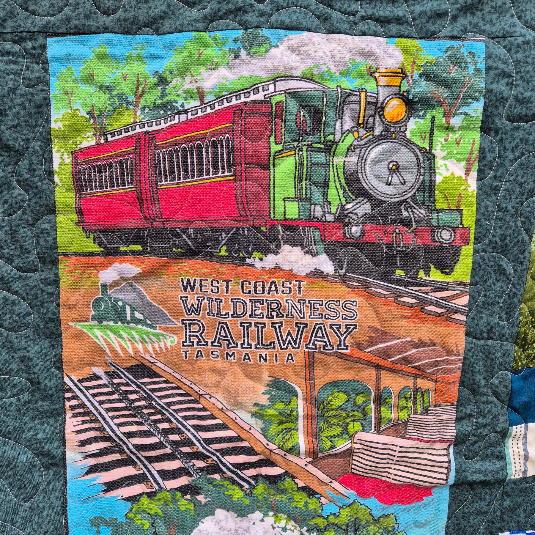 Train themed bespoke single bed quilt
