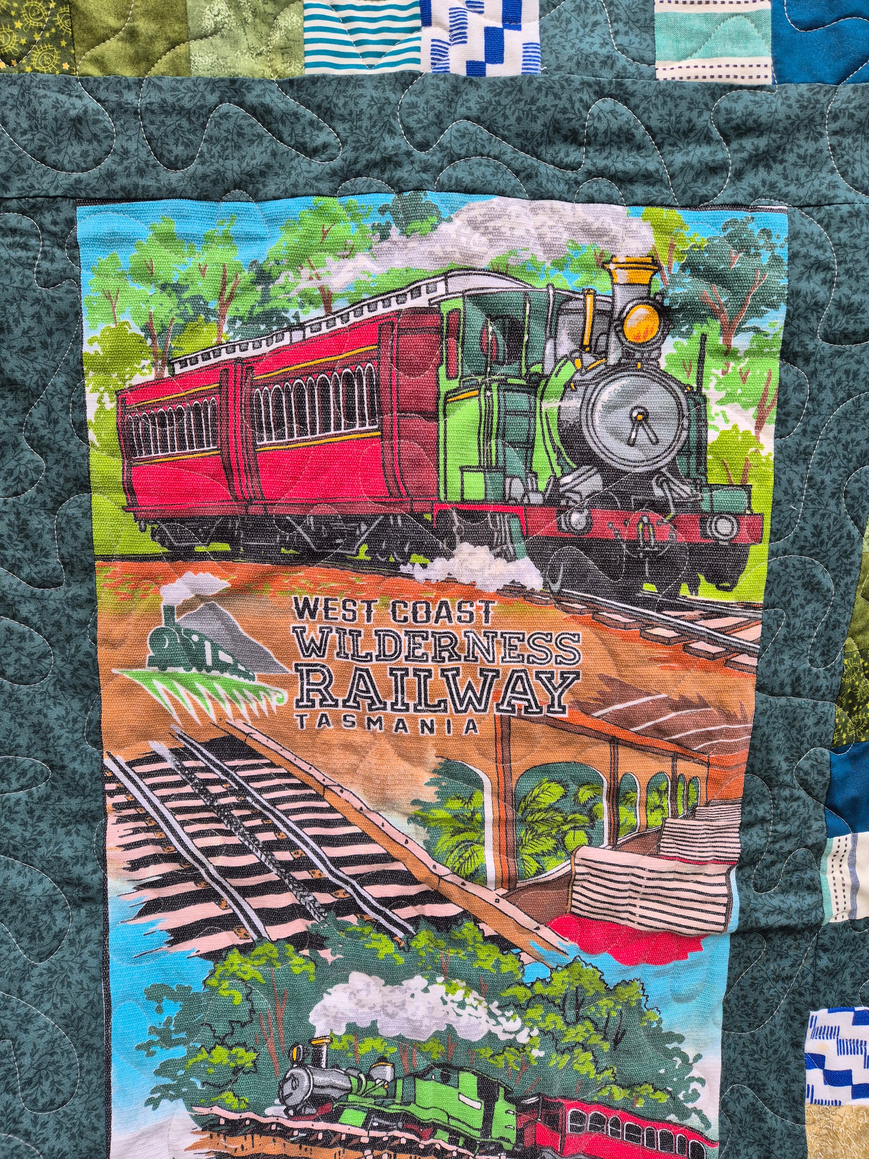 Train themed bespoke single bed quilt