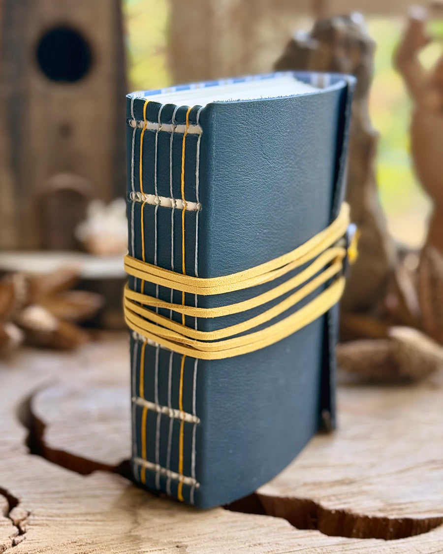 Navy Straight-stitched Leather A6 Journal