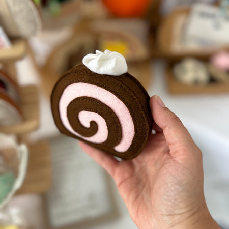 Felt Swiss Roll Cake, felt play food, play kitchen
