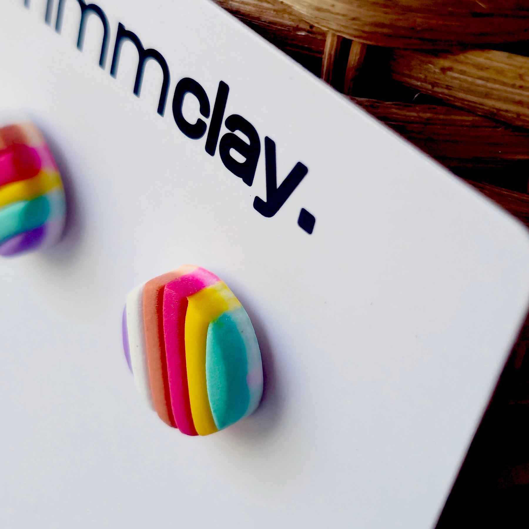 Rainbow Striped Polymer Clay Stud Earrings