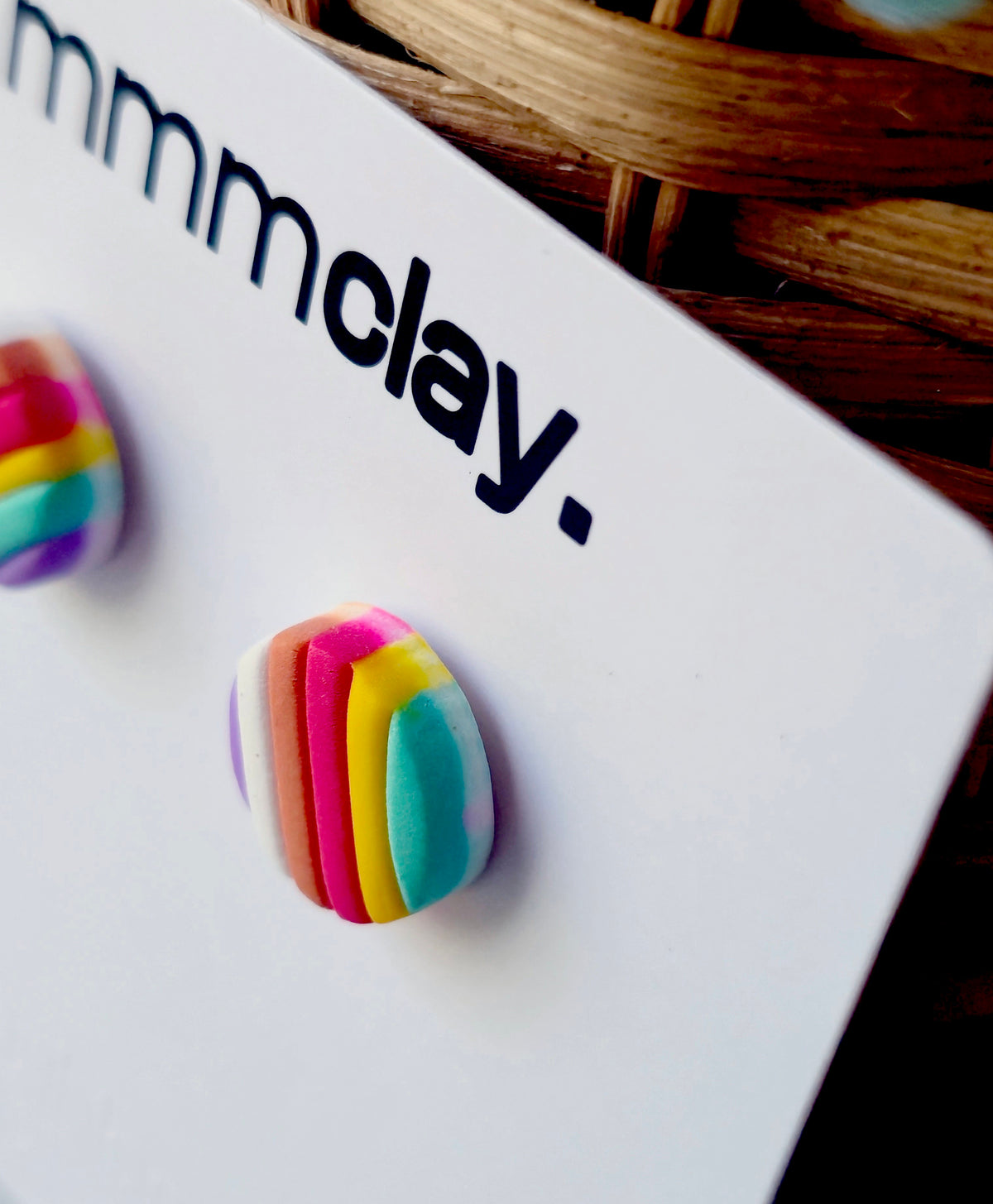 Rainbow Striped Polymer Clay Stud Earrings