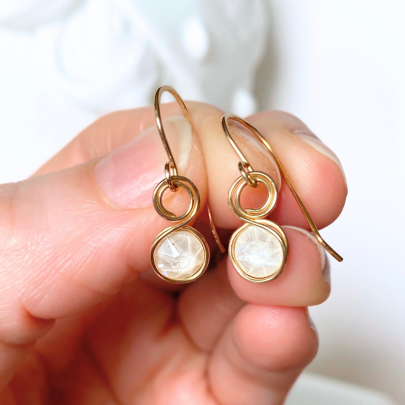 NEW Pearlescent crystal dangle earrings  | 14k gold-filled | June birthstone gift | Wedding jewellery