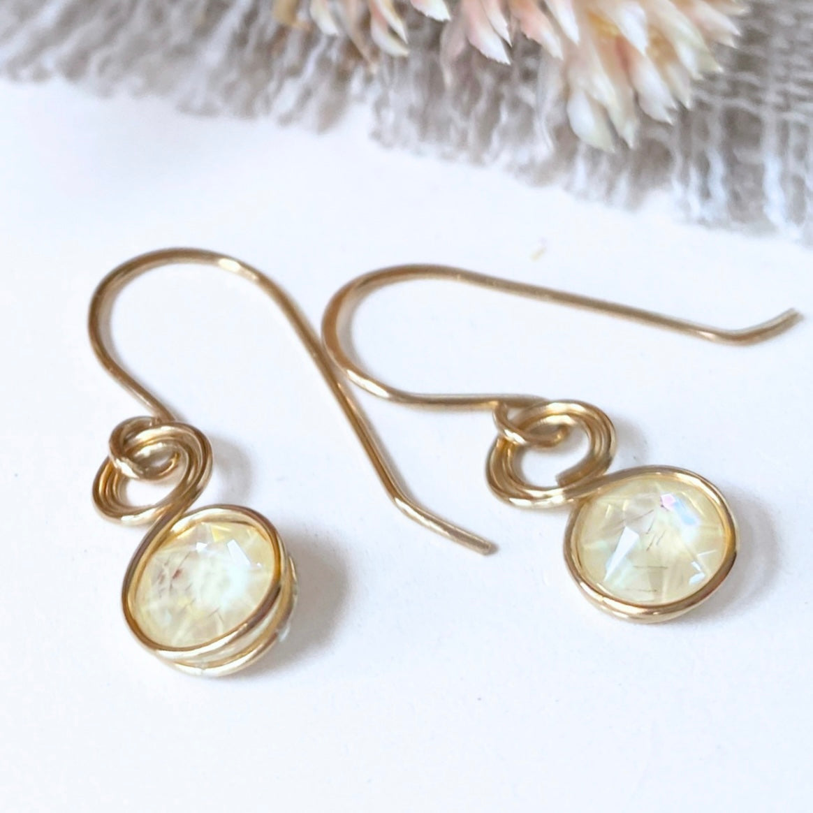 NEW Pearlescent crystal dangle earrings  | 14k gold-filled | June birthstone gift | Wedding jewellery