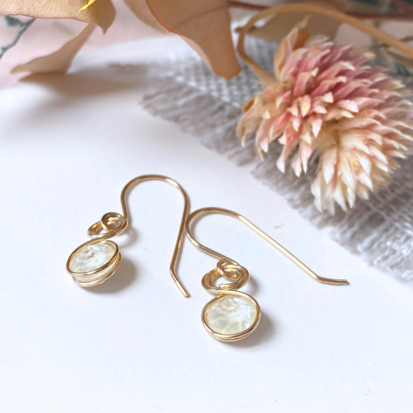 NEW Pearlescent crystal dangle earrings  | 14k gold-filled | June birthstone gift | Wedding jewellery