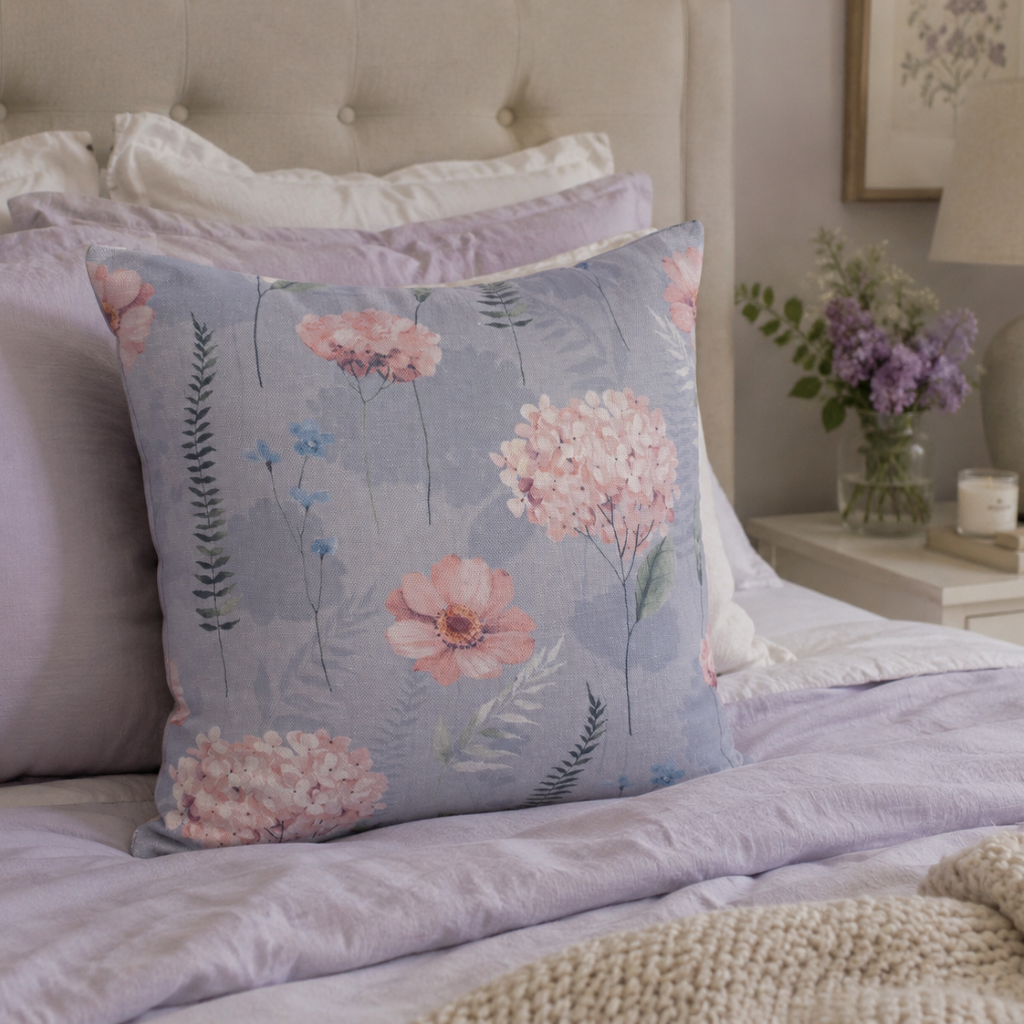 Blue Floral Cushion Covers-Hydrangea Throw Pillow-45x45cm