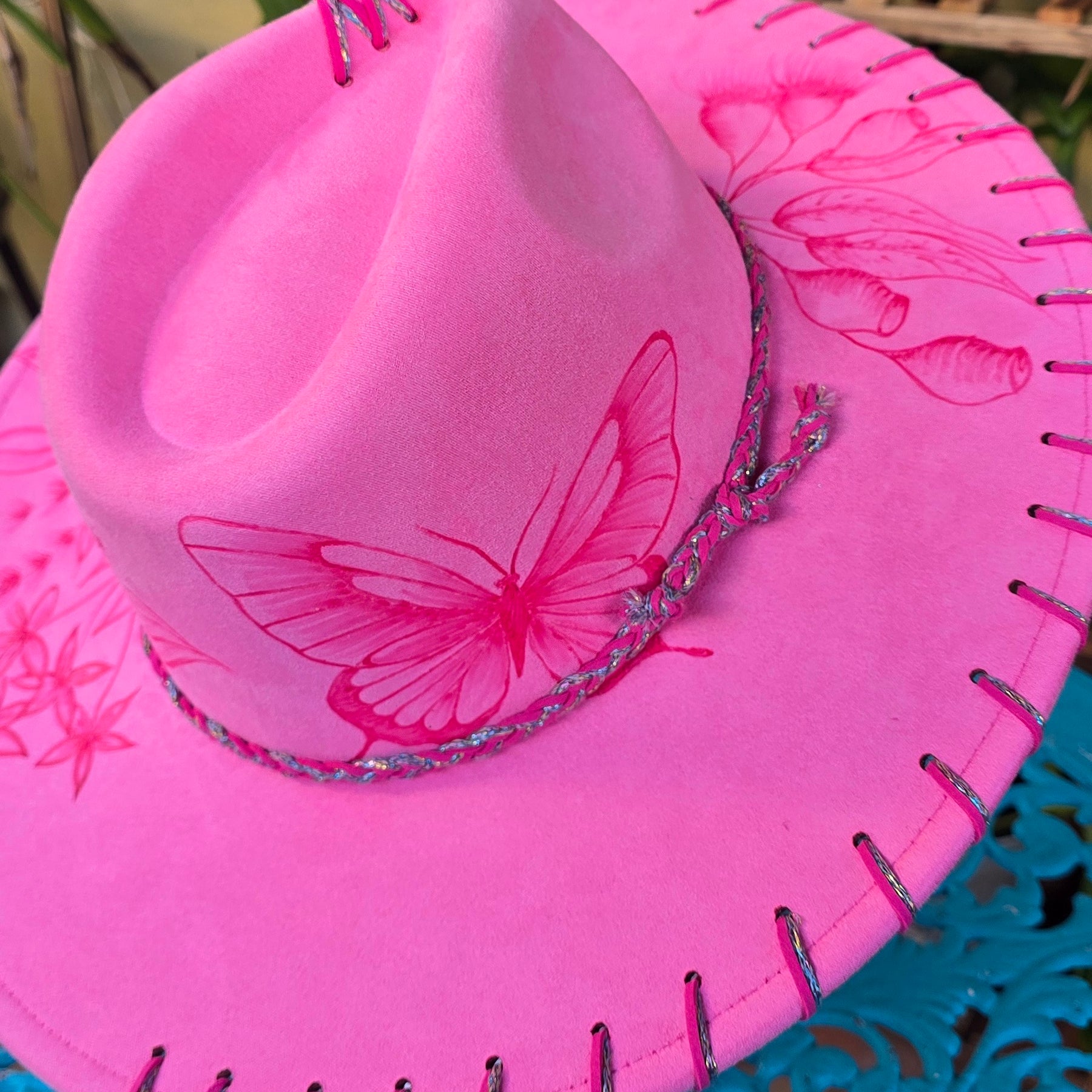 Hand burnt fedora Butterfly collection : The Native Botanical Garden