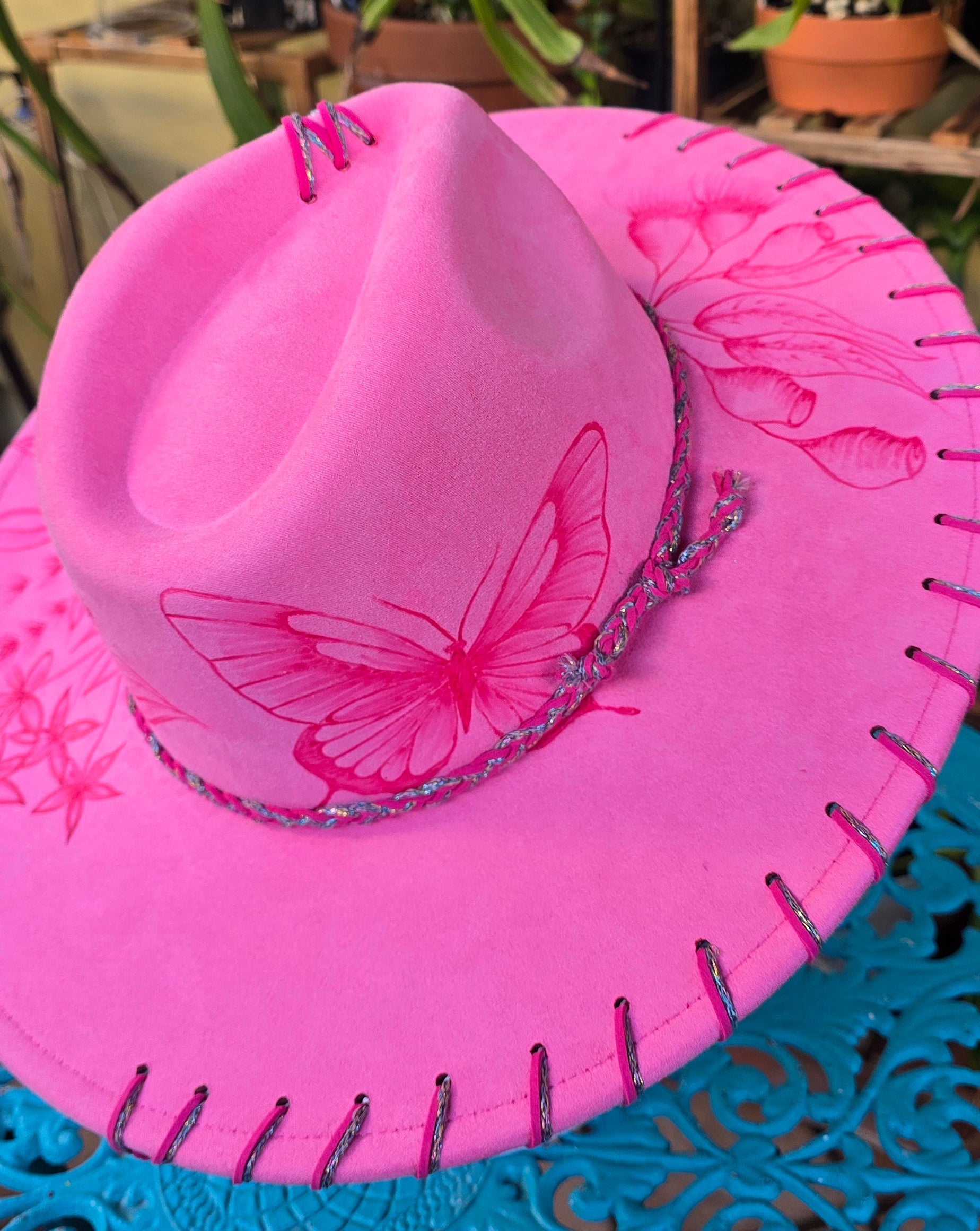 Hand burnt fedora Butterfly collection : The Native Botanical Garden