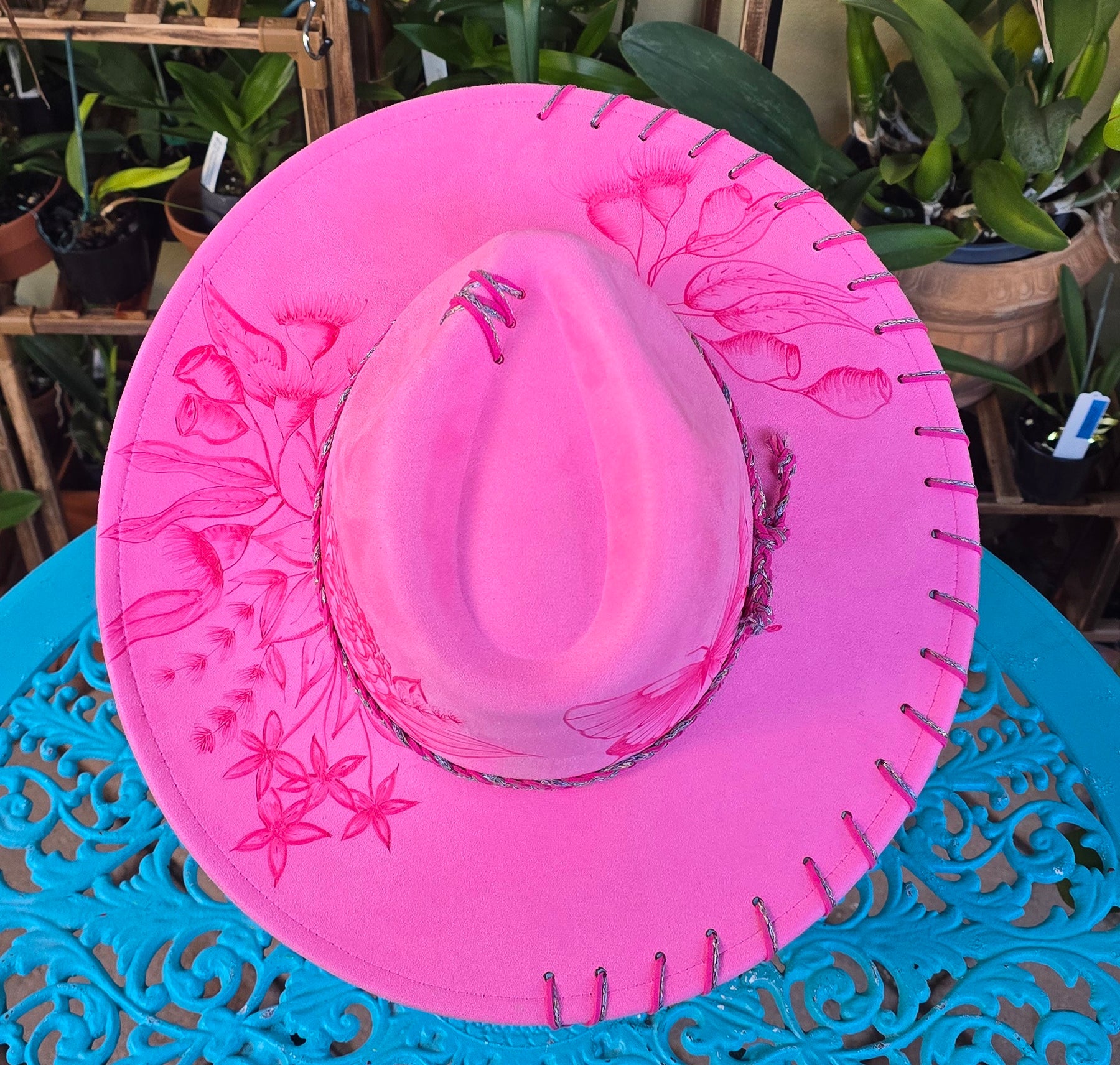 Hand burnt fedora Butterfly collection : The Native Botanical Garden