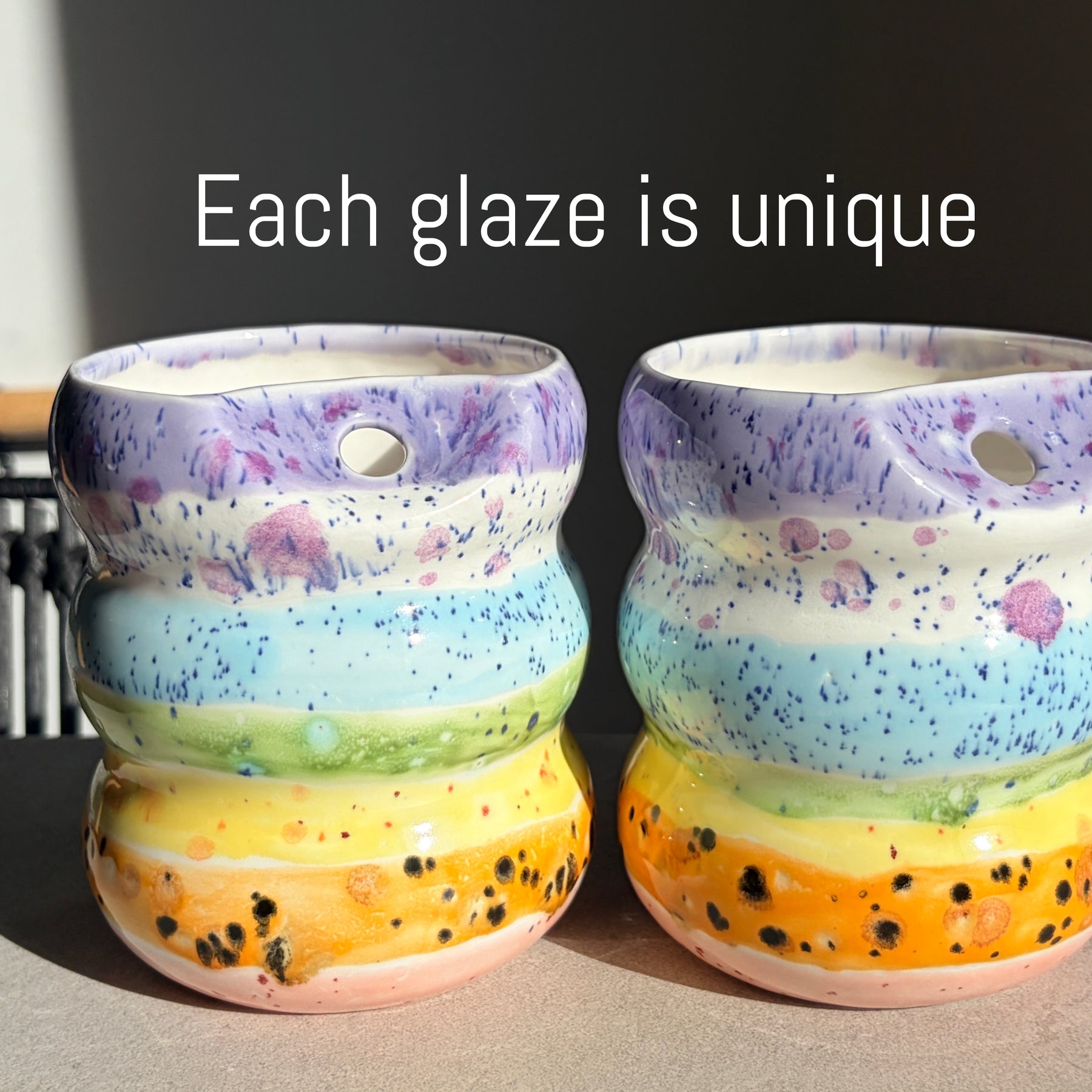 Handcrafted Porcelain Tumbler with Silicon Straw, 600mL Bubble Cup in Rainbow Glaze
