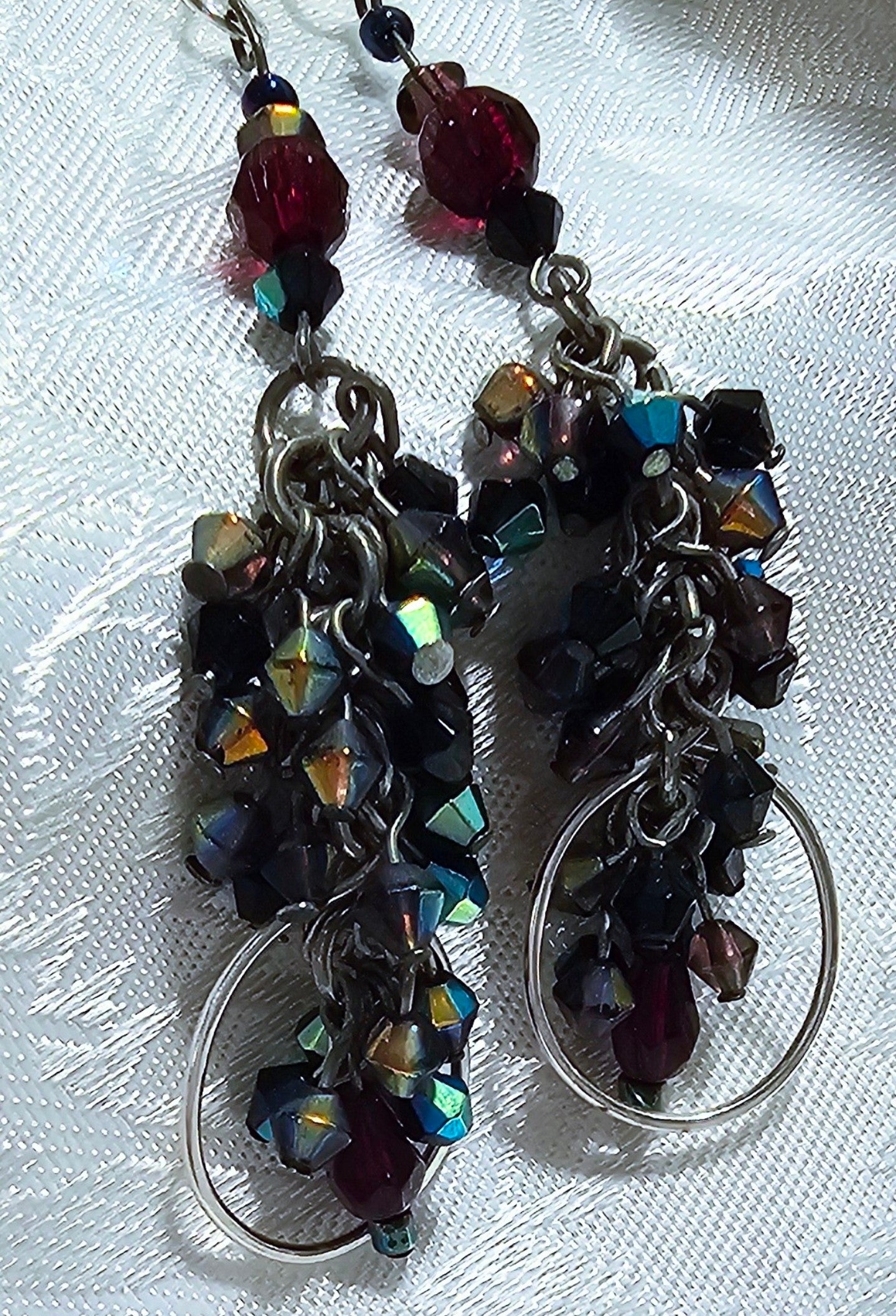Sparkly Burgundy Beaded Dangly Earrings POST FREE