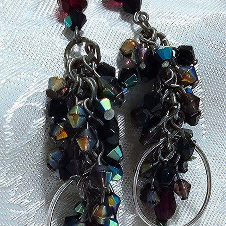 Sparkly Burgundy Beaded Dangly Earrings POST FREE