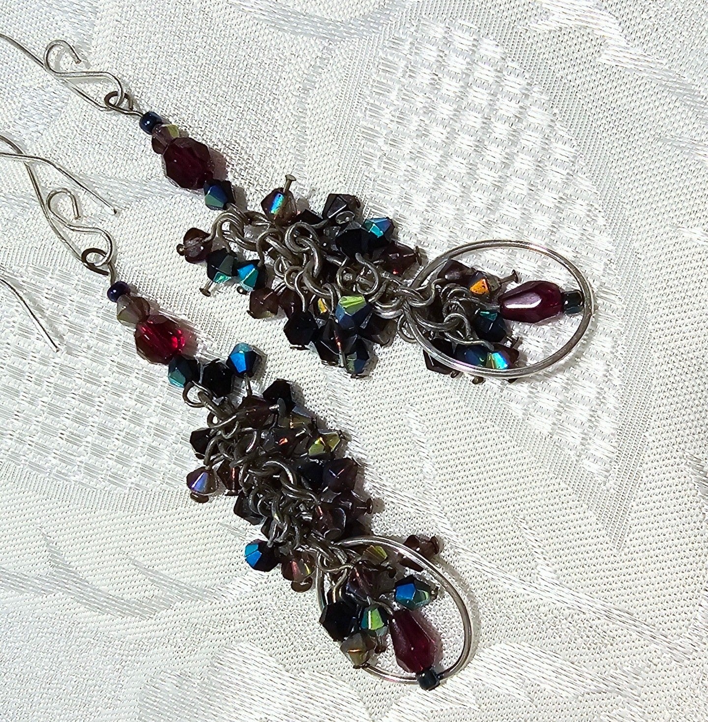 Sparkly Burgundy Beaded Dangly Earrings POST FREE