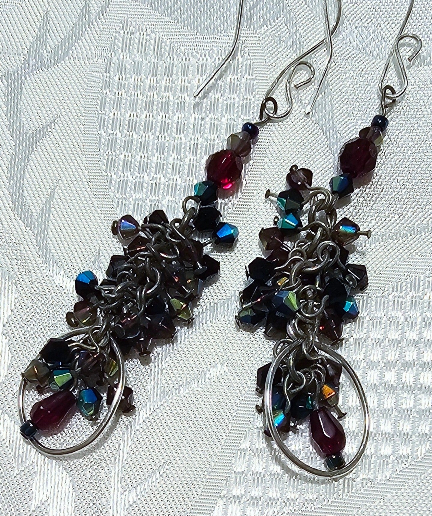 Sparkly Burgundy Beaded Dangly Earrings POST FREE