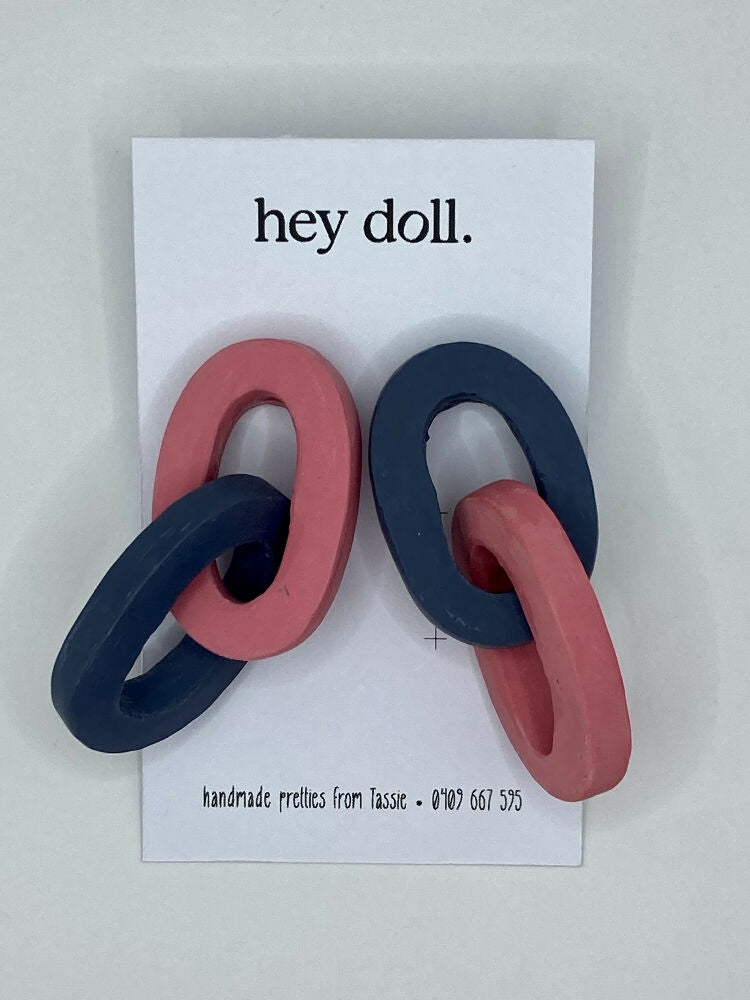 Links pink and blue dangle stud earrings