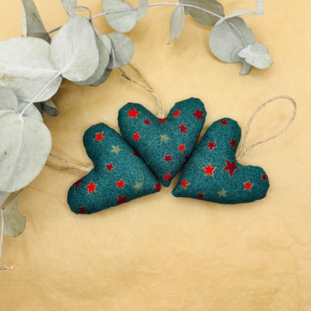 Handmade Green and Red Star Christmas Hearts