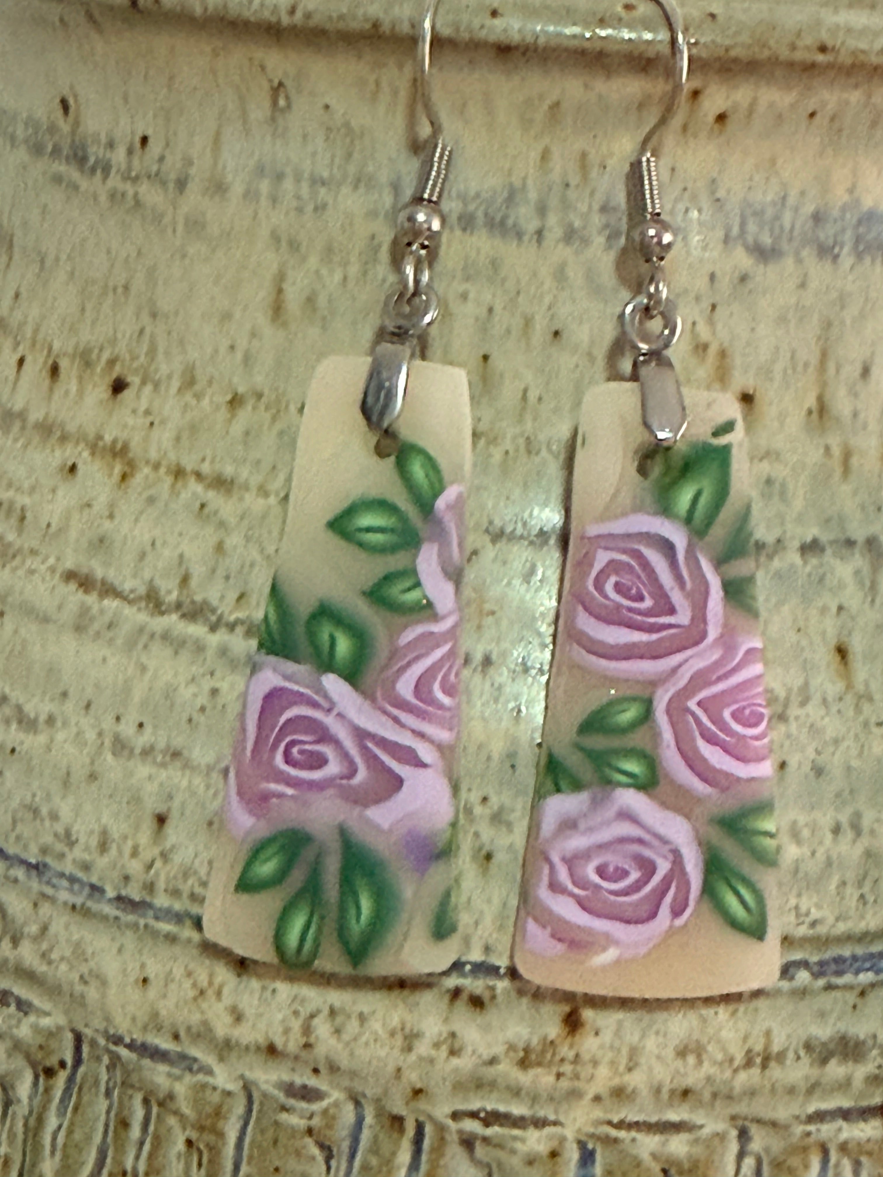 Handmade Polymer Clay Lavender Rose Jewellery Set – Earrings & Necklace