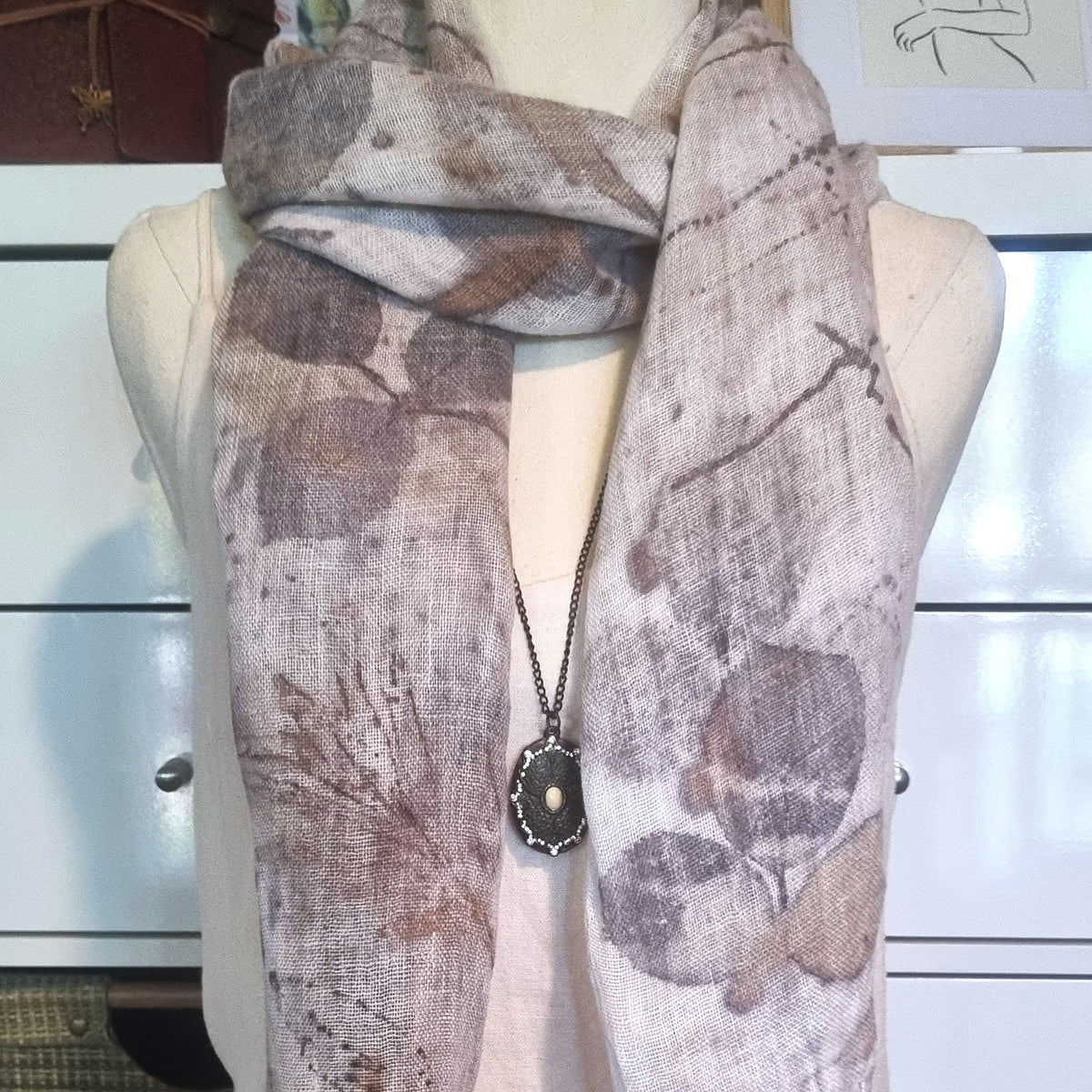 Pure Handloomed Linen - Botanical Print Scarf/Wrap - The Ingrid