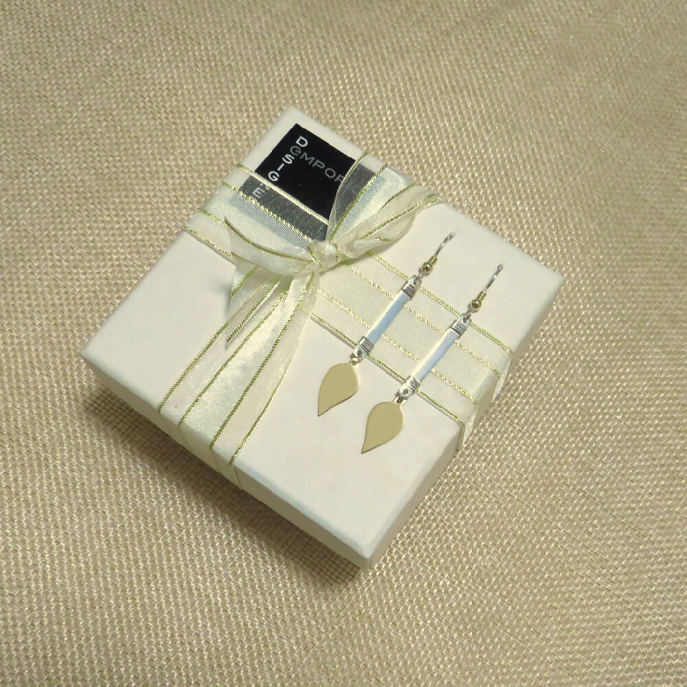 Silver Bar Earrings, Sterling Silver & Gold Jewellery, Rectangle Oblong Dangle Earrings