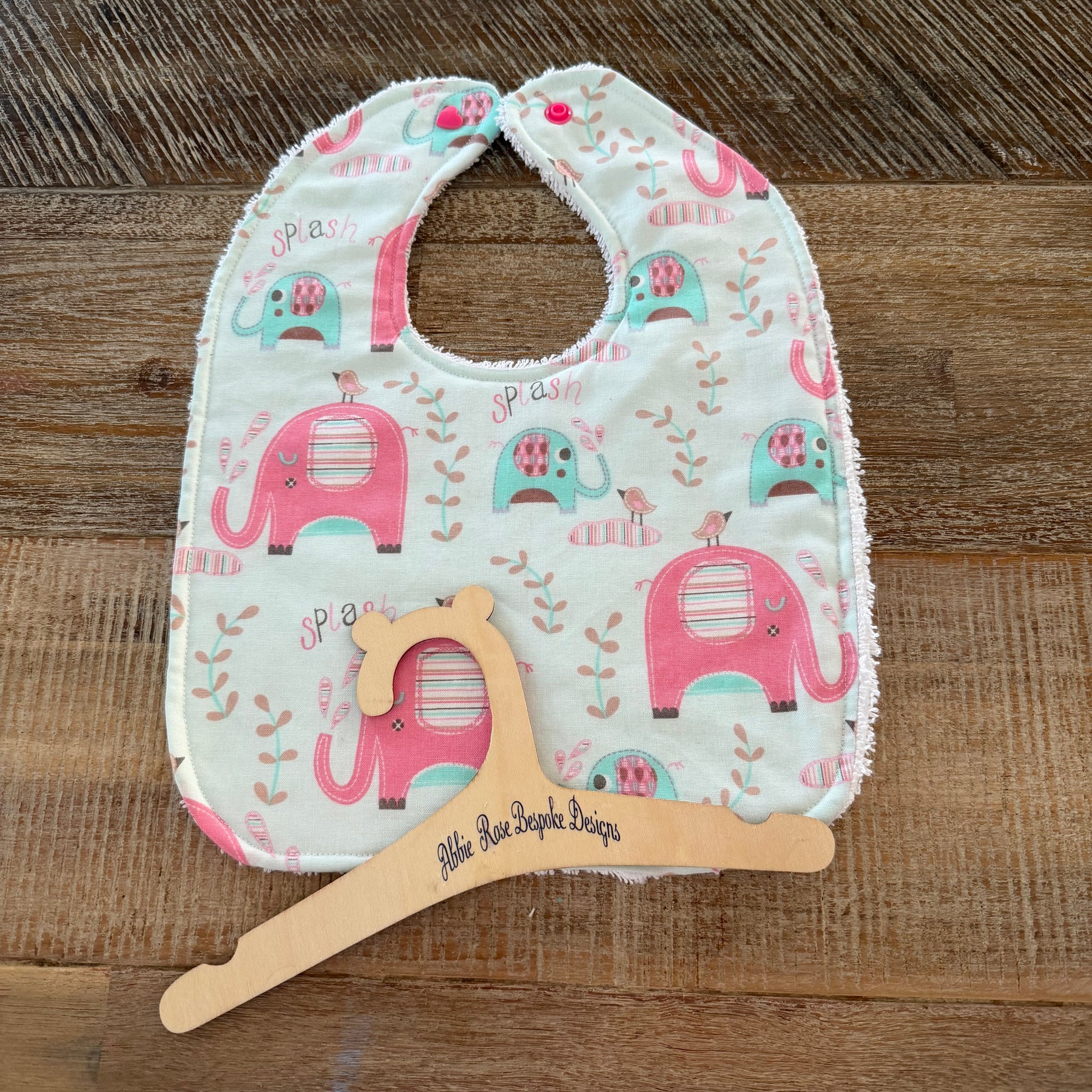 Baby bib for baby girl - Pink Elephants