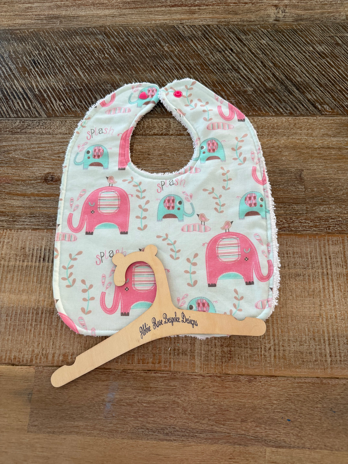 Baby bib for baby girl - Pink Elephants