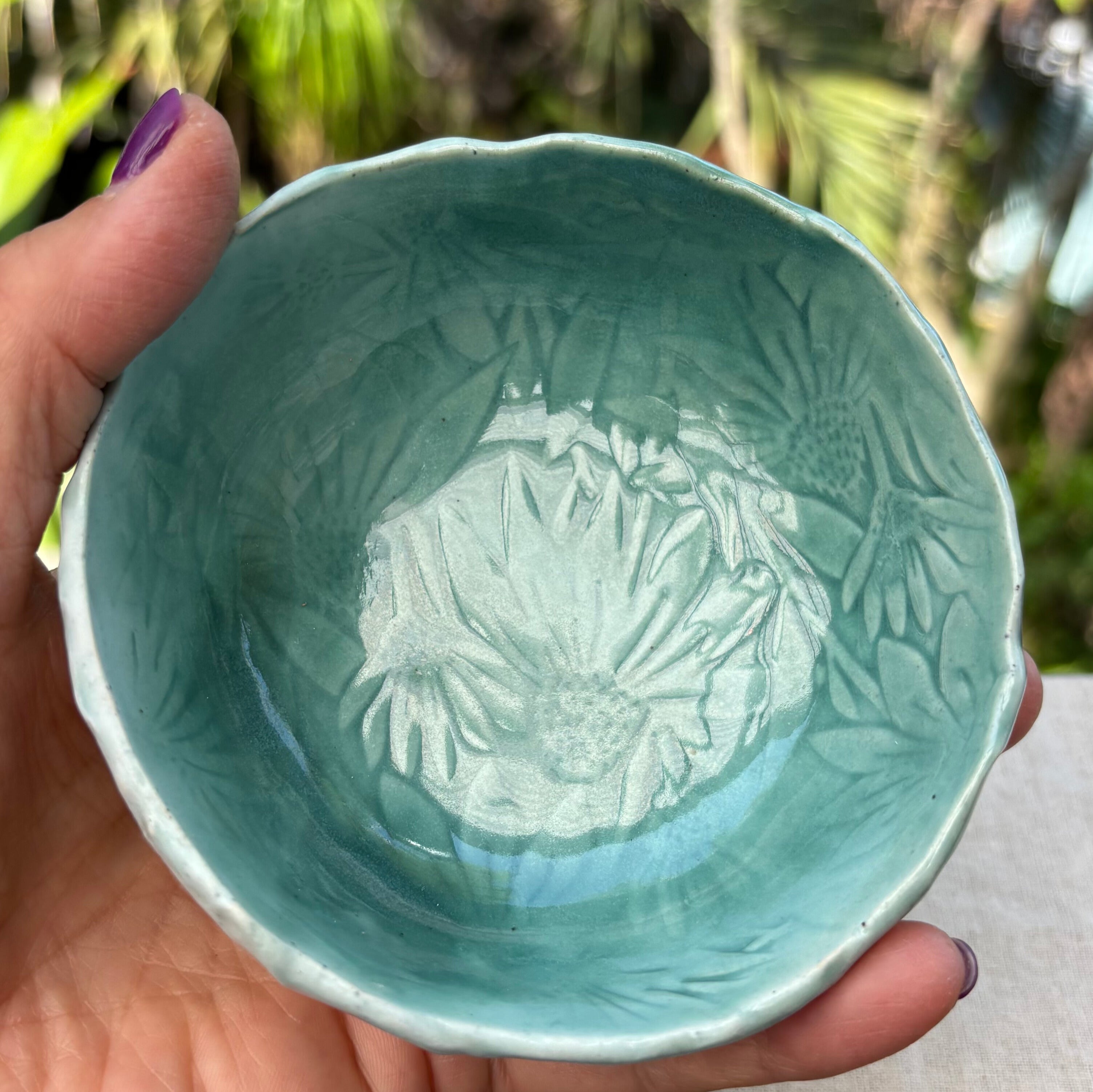Handmade Ceramic Trinket | Jewellery | Small Food Plates | Spoon Rest | Saucer| Side Plate | Coneflower Floral Stoneware Dishes