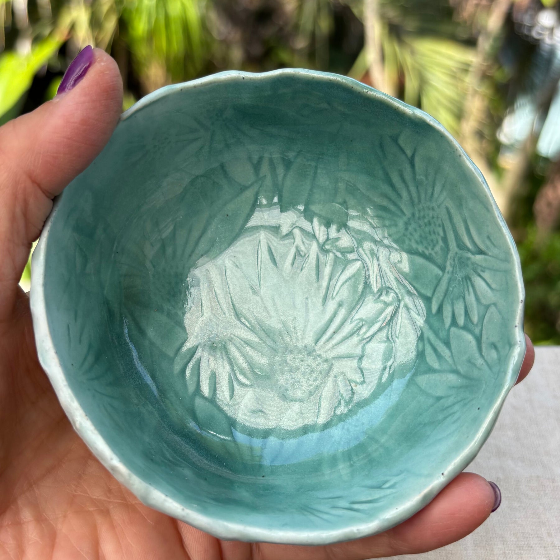 Handmade Ceramic Trinket | Jewellery | Small Food Plates | Spoon Rest | Saucer| Side Plate | Coneflower Floral Stoneware Dishes