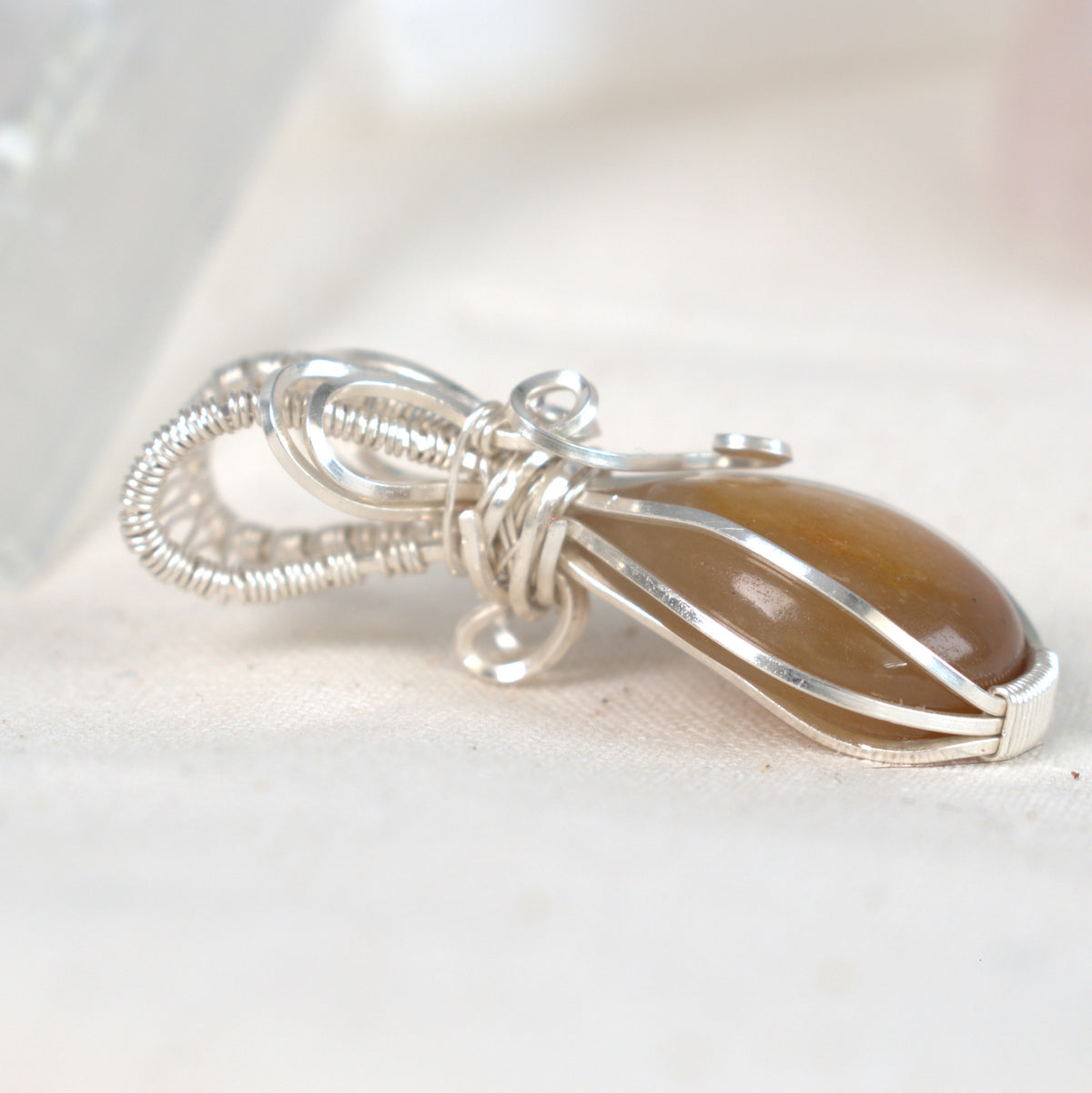 Wire Wrapped Australian Golden Sheen Sunstone Keepsake Pendant