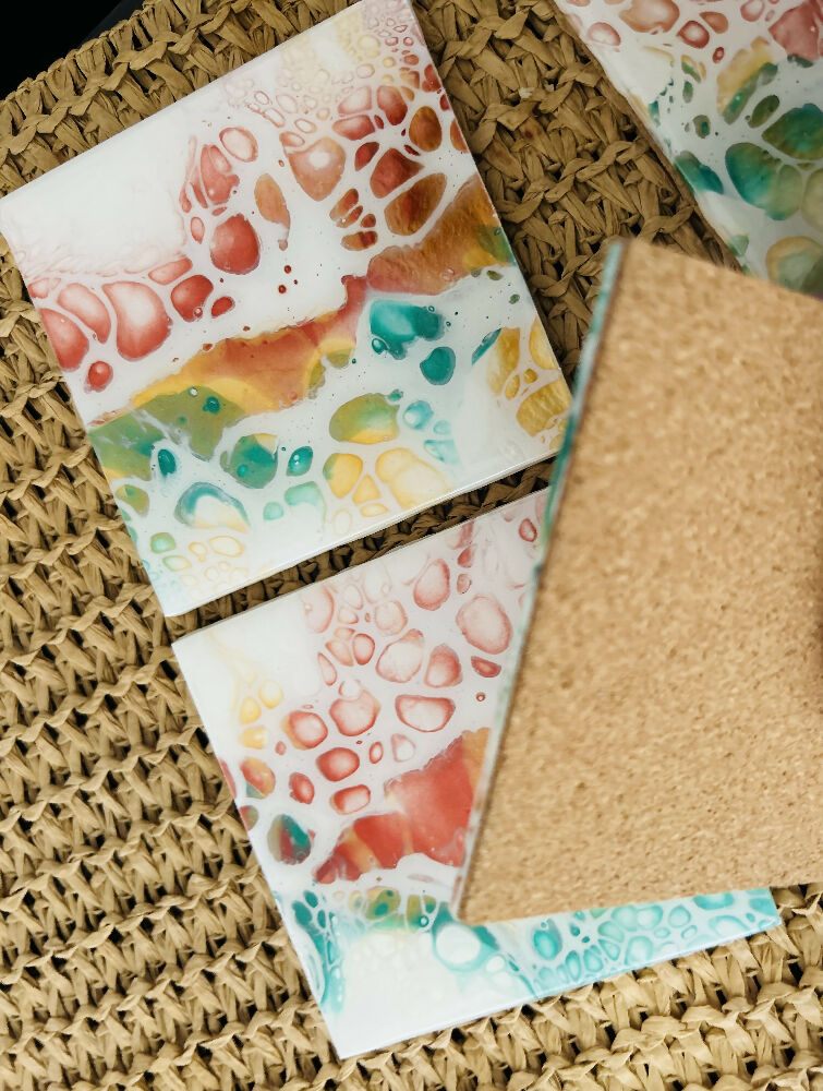 Fluid Art/Resin Drink Coasters (Set of 2) Multi Coloured