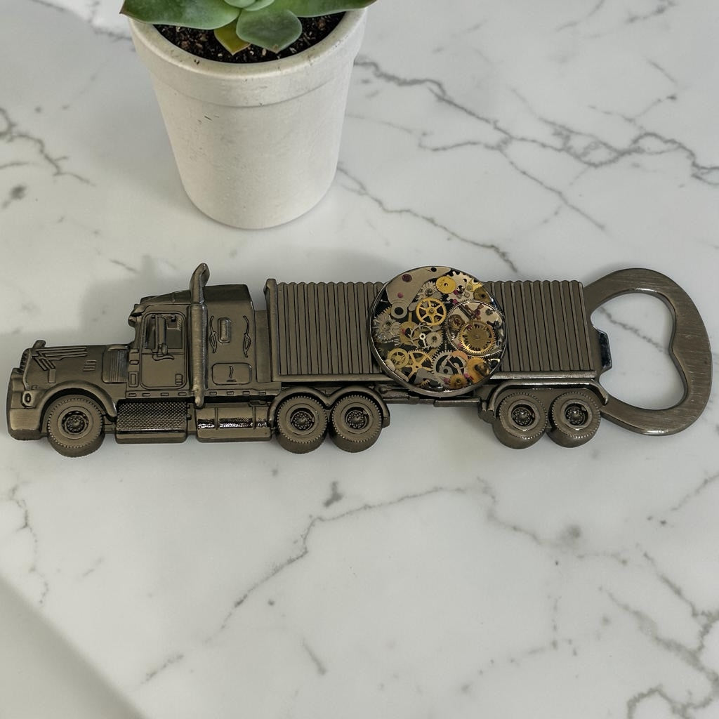 Steampunk watch parts botte opener (Truck)