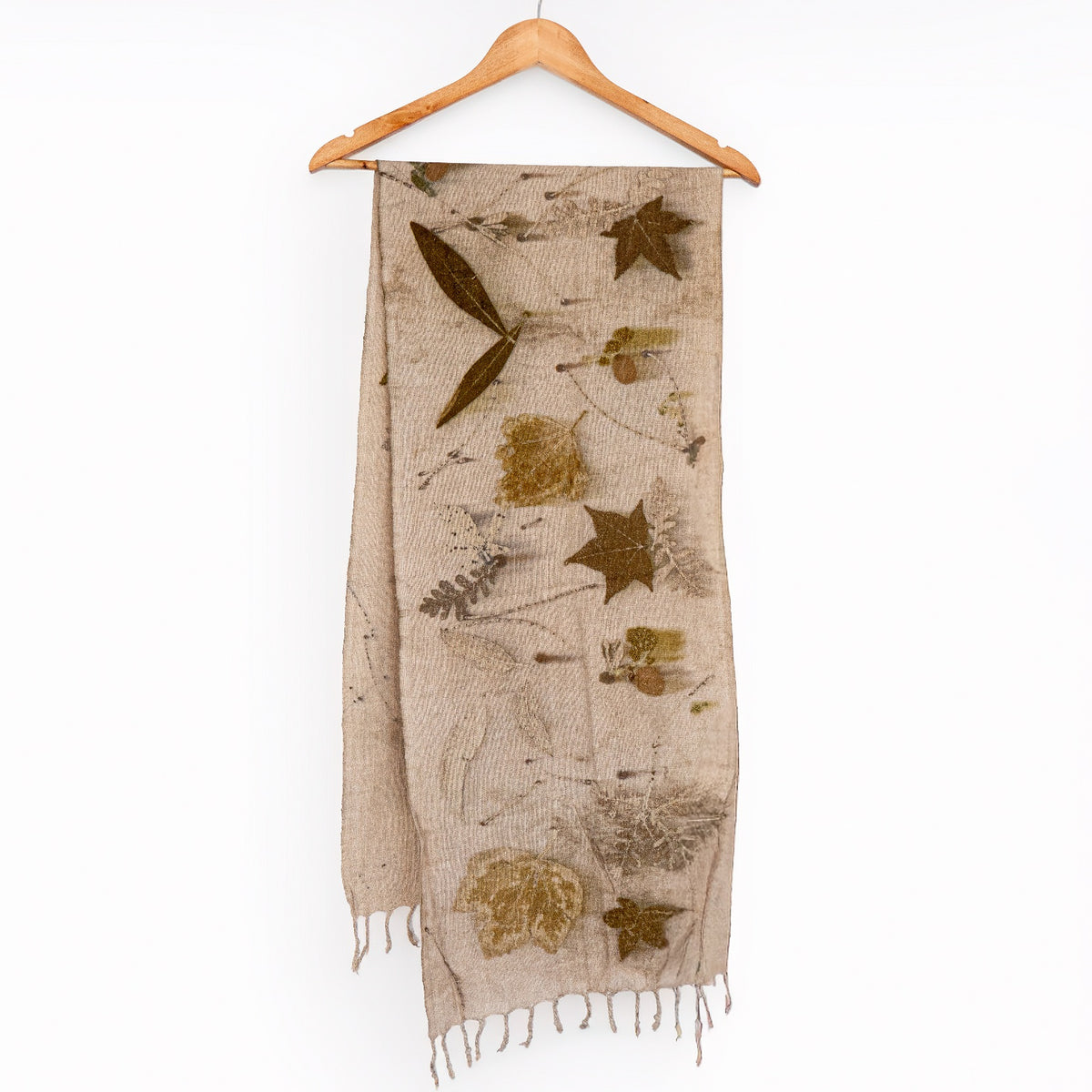 Eco-Print Pure Linen Scarf – Botanical Earth Tones