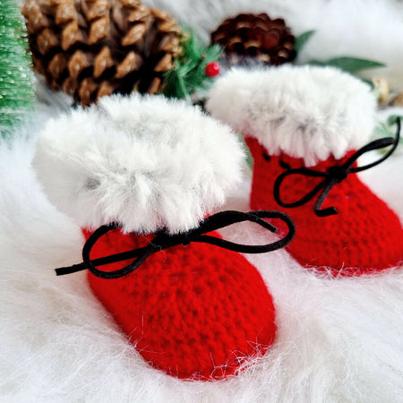 Christmas Baby Booties Red Newborn Crochet Knit Shoes Sock