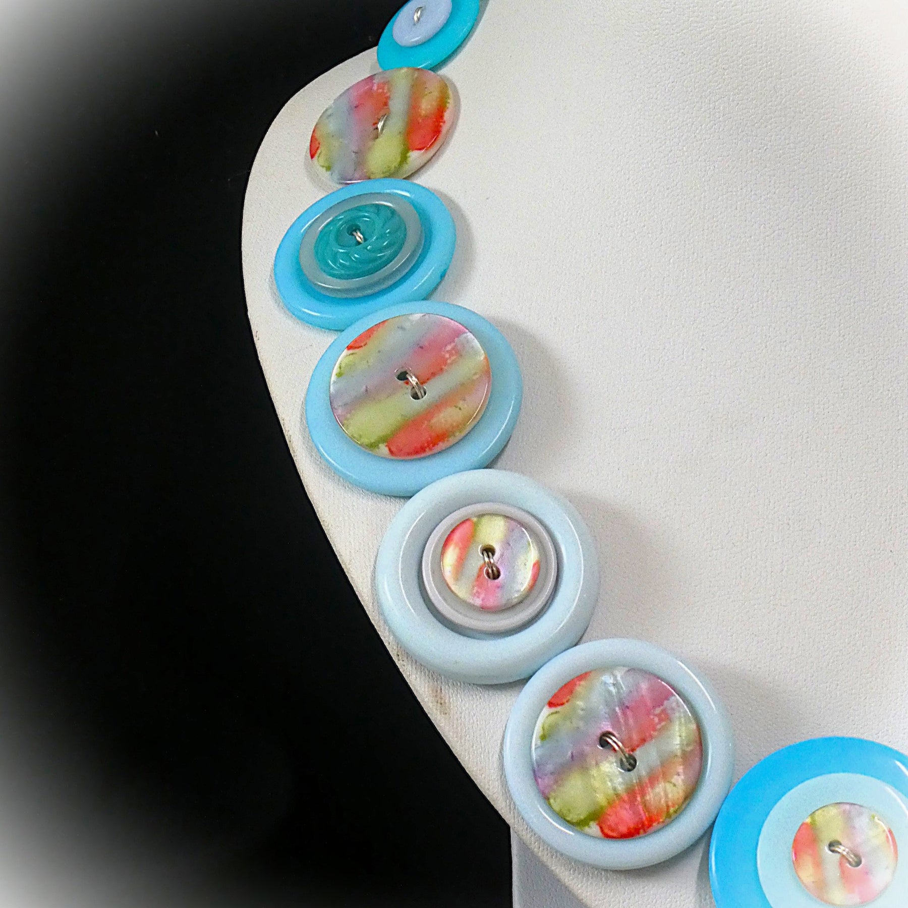 Button necklace and earrings - Pacific Dawn
