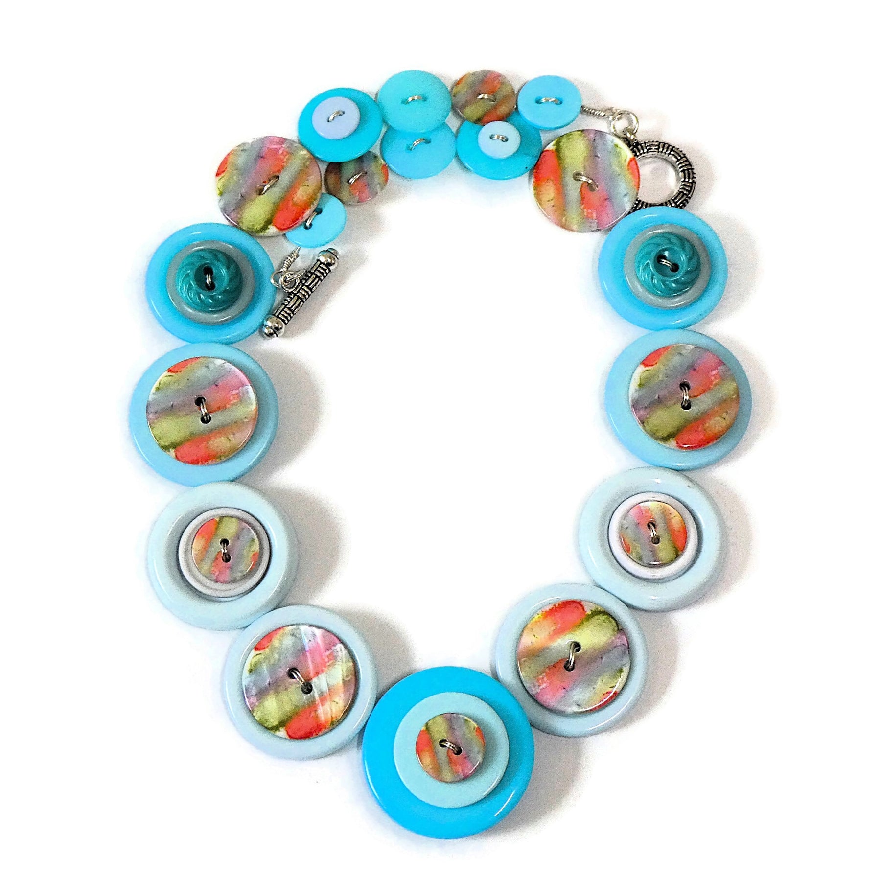 Button necklace and earrings - Pacific Dawn