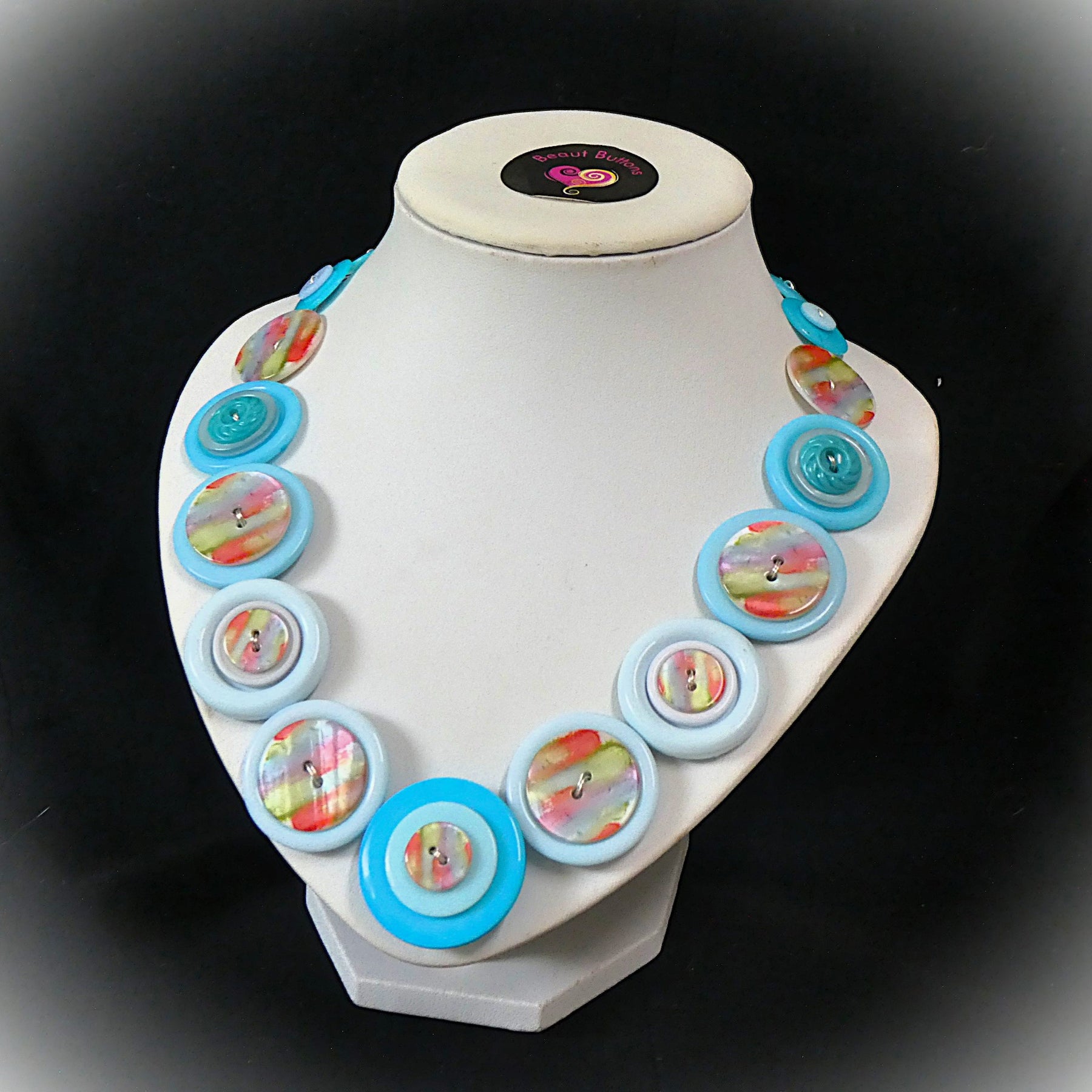 Button necklace and earrings - Pacific Dawn