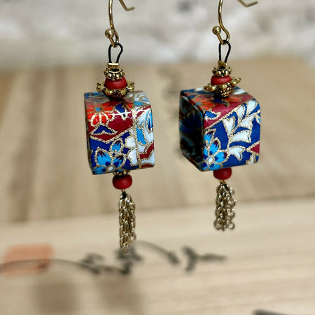 Colourful Cube Paper earrings - 1.3cm x 5.5cm