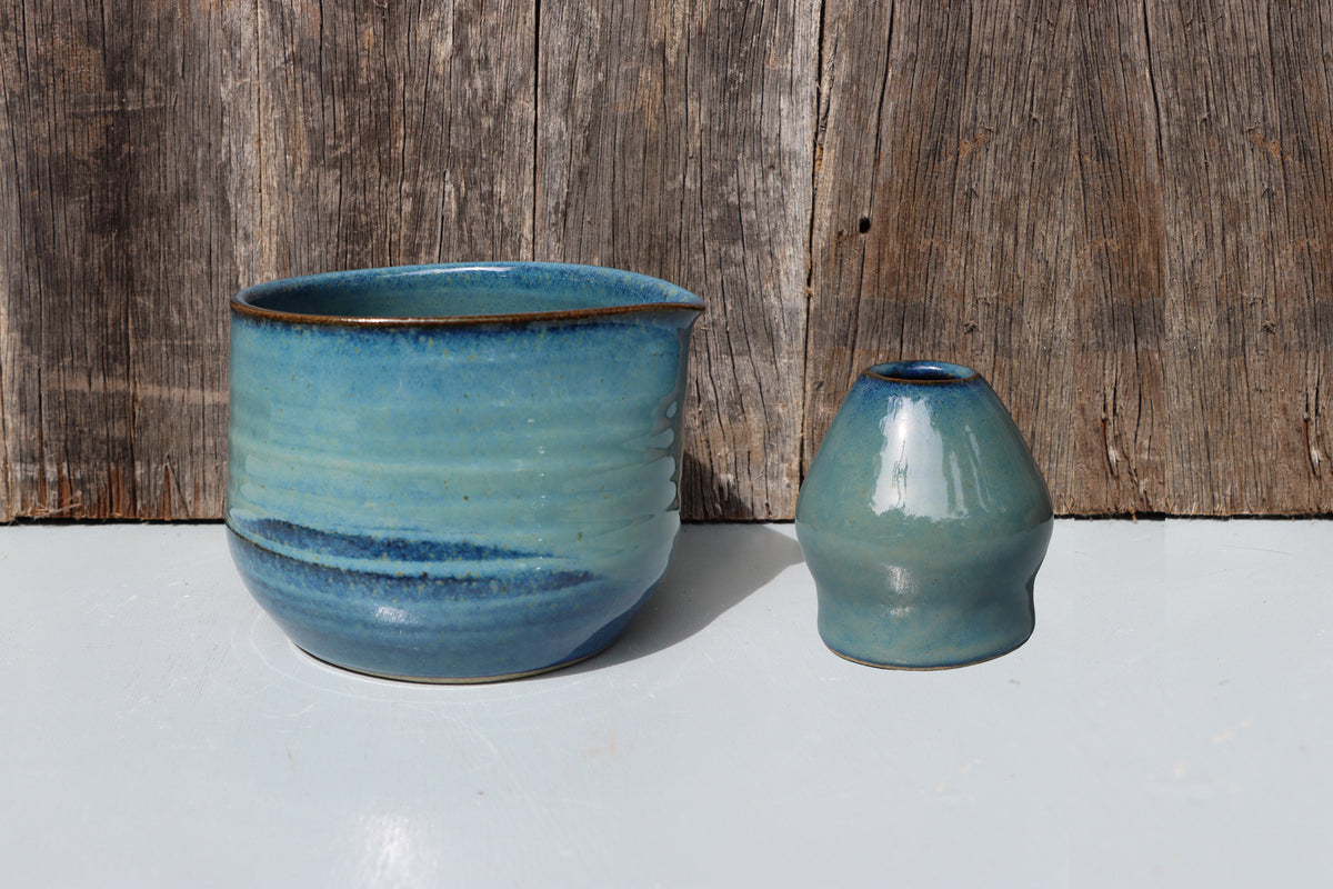 Matcha tea bowl sets: Blue Stoneware Hand Thrown Hand Made
