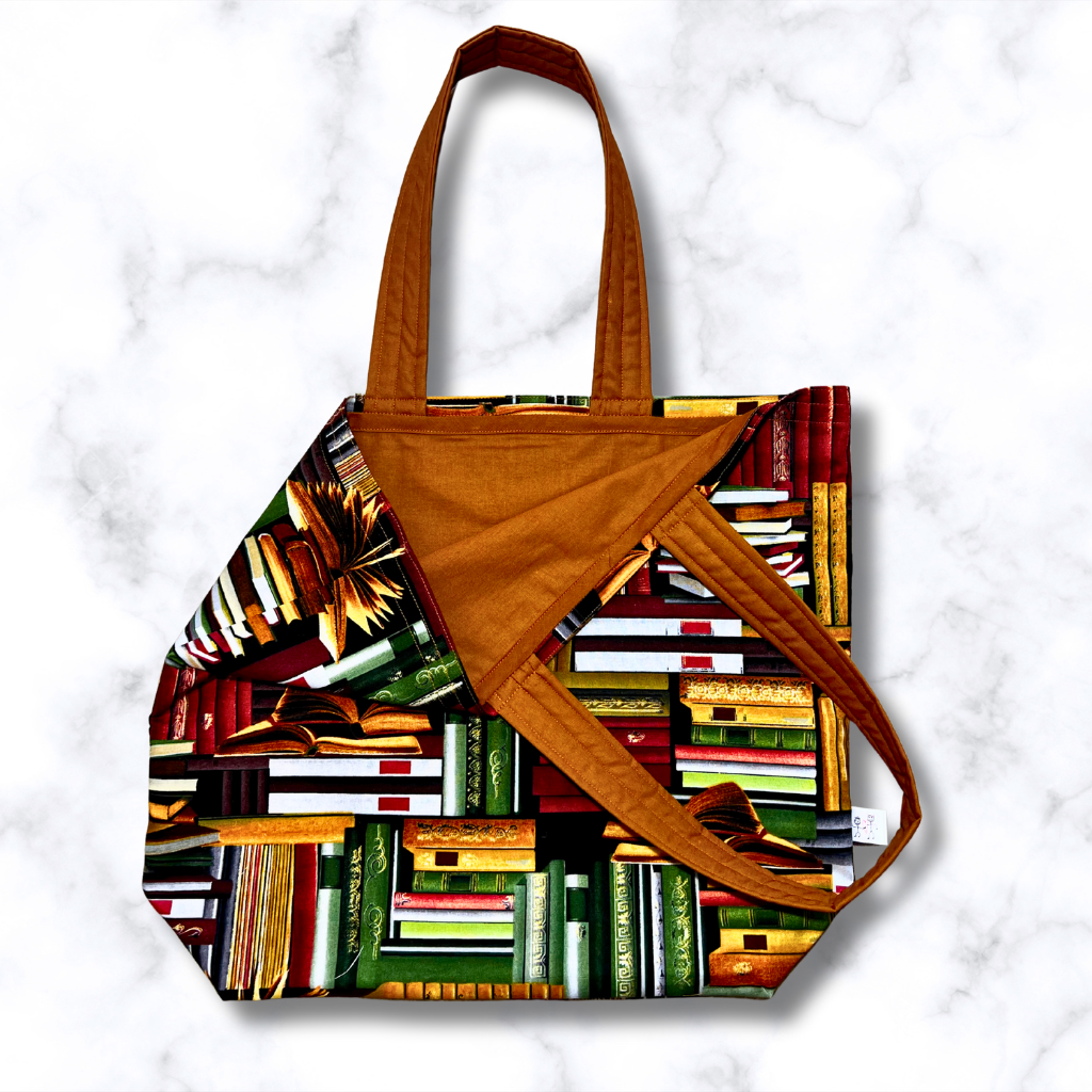 Grocery Tote .. Books .. Lined with storage pouch