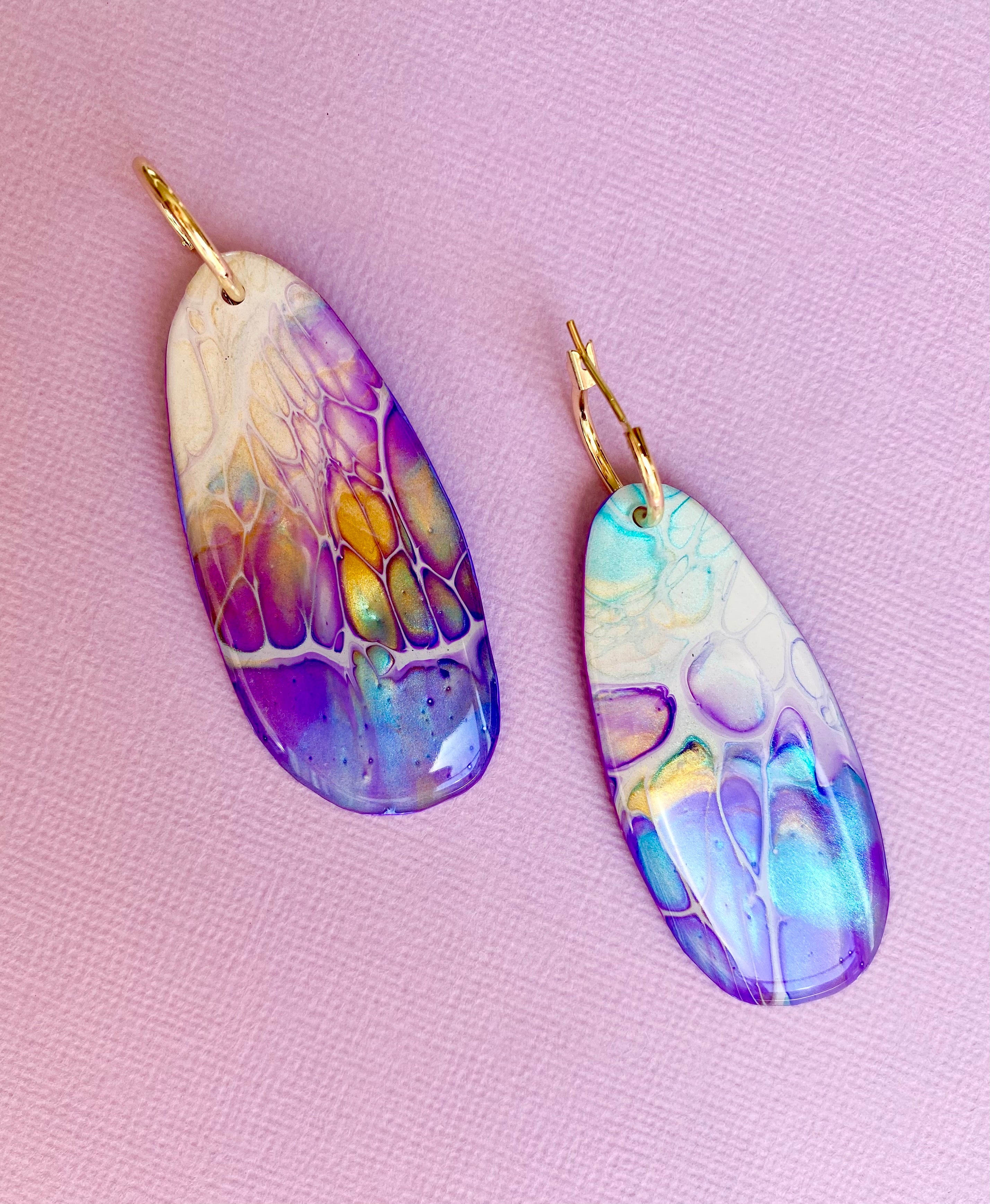 Art Earrings Purple Turquoise Gold Dangle