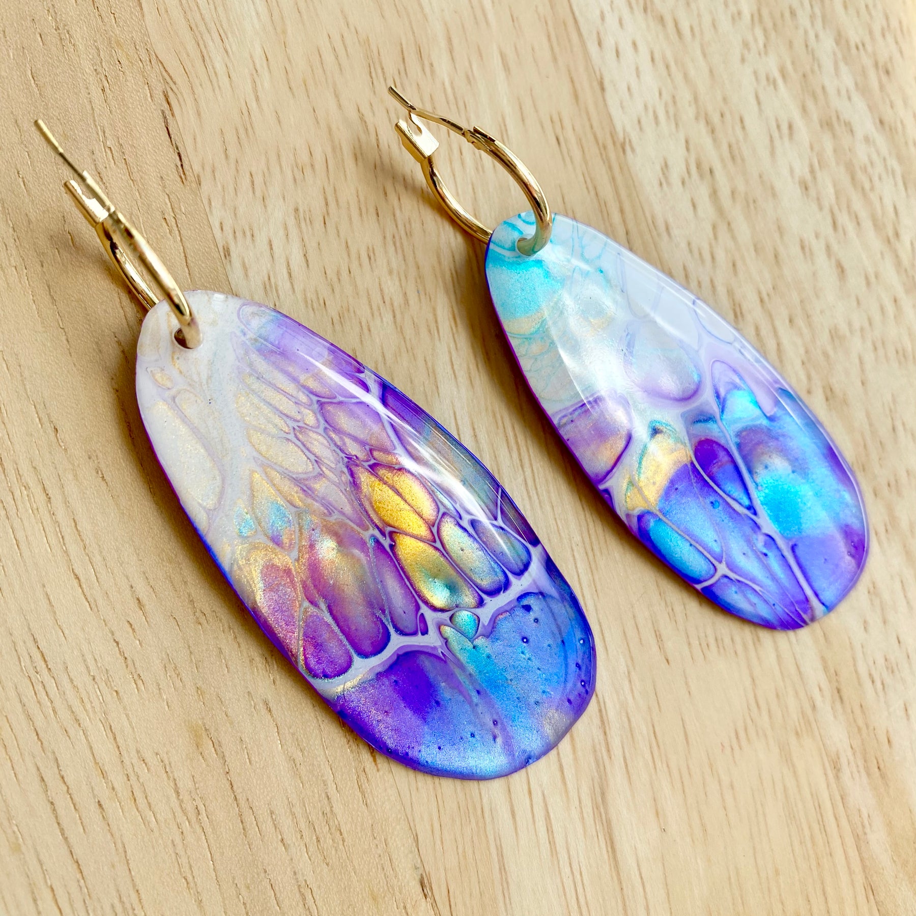 Art Earrings Purple Turquoise Gold Dangle