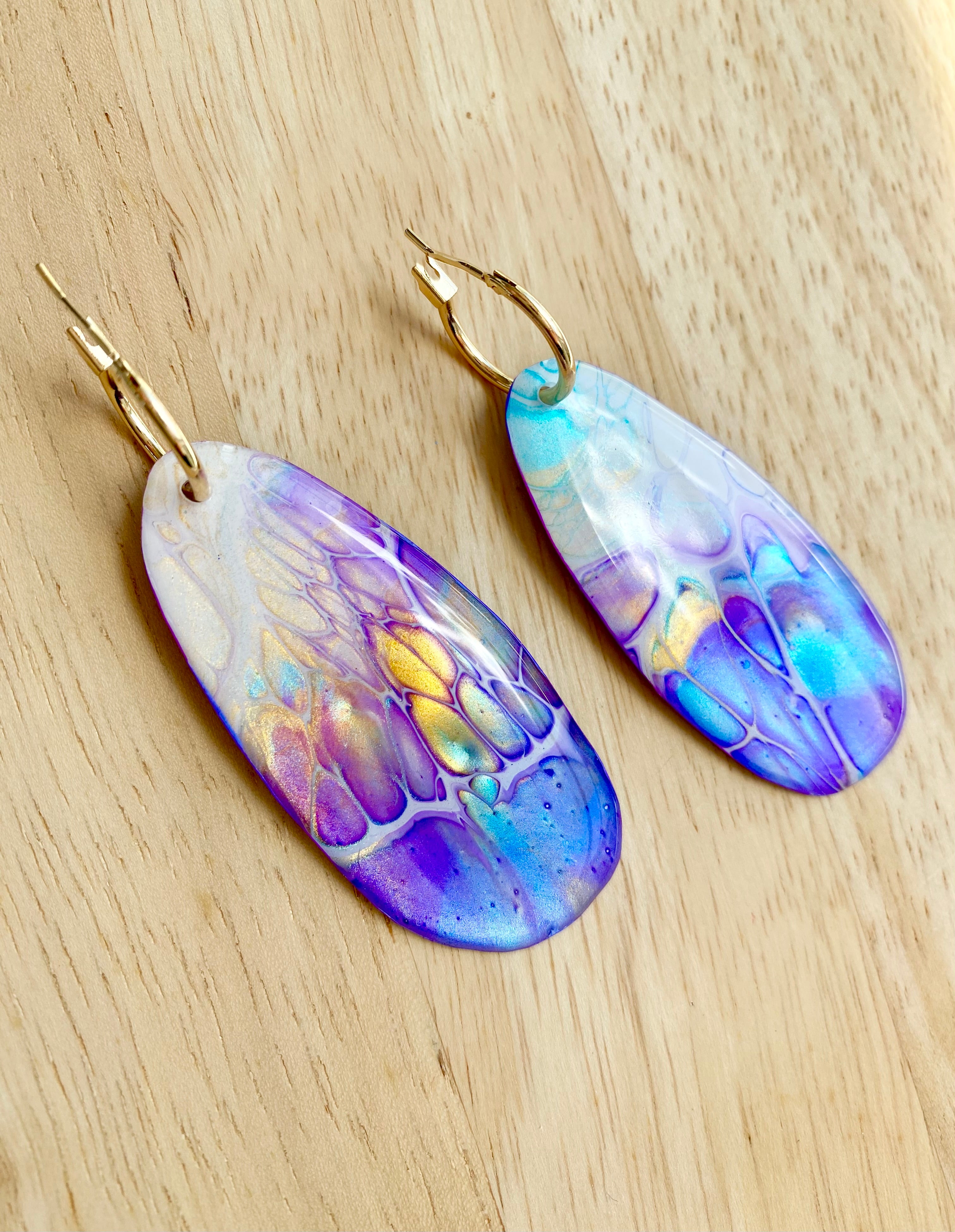 Art Earrings Purple Turquoise Gold Dangle