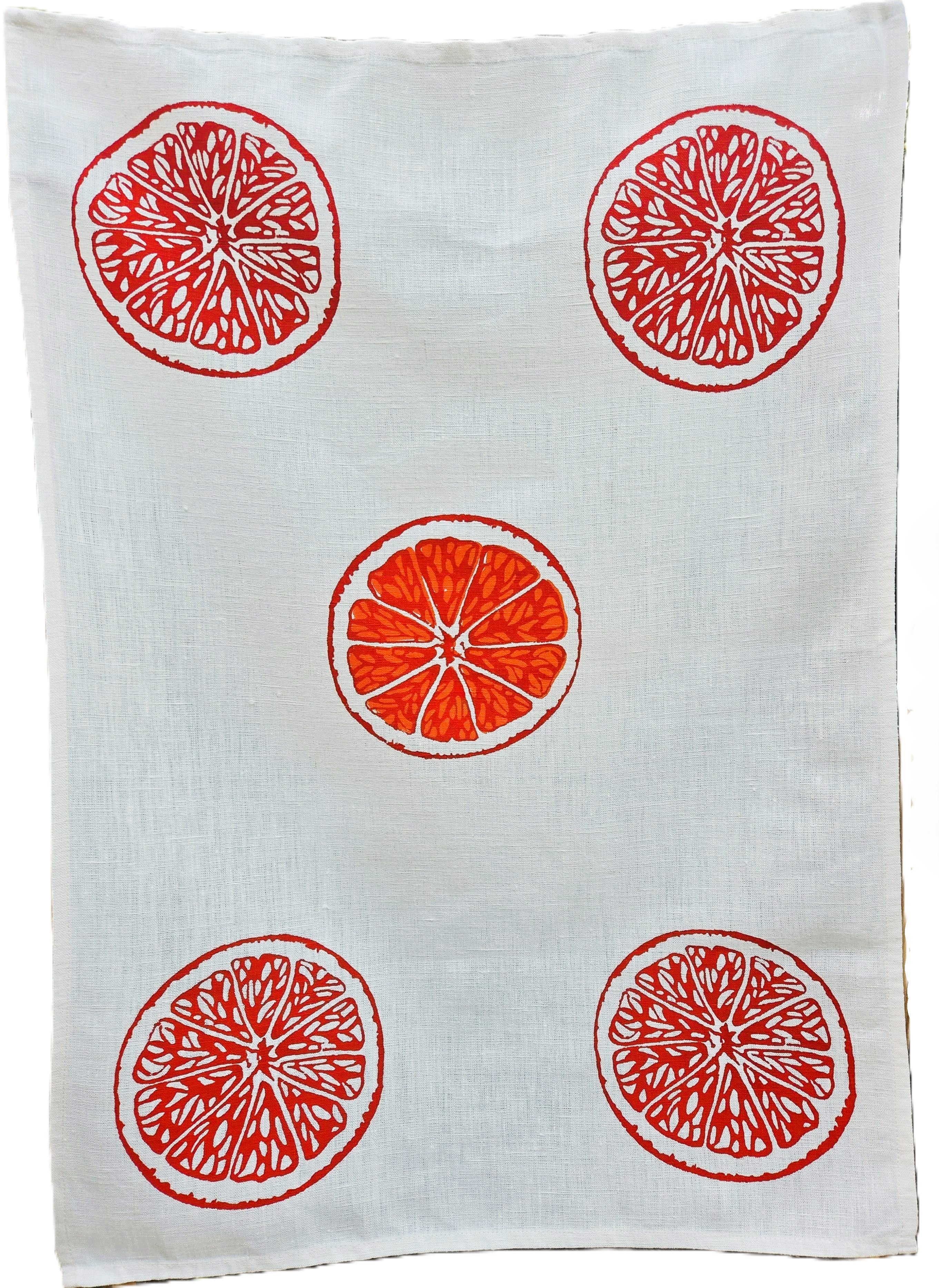 Hand Screen Printed Linen Tea Towels-Oranges & Oranges