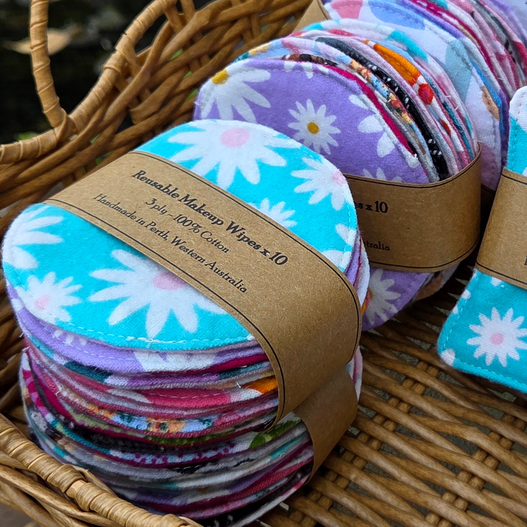 Reusable Makeup Wipes, packs of 10, various designs
