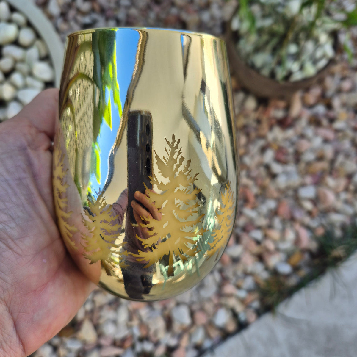 Gold christmas tree glass jar candle with amethyst and lavender