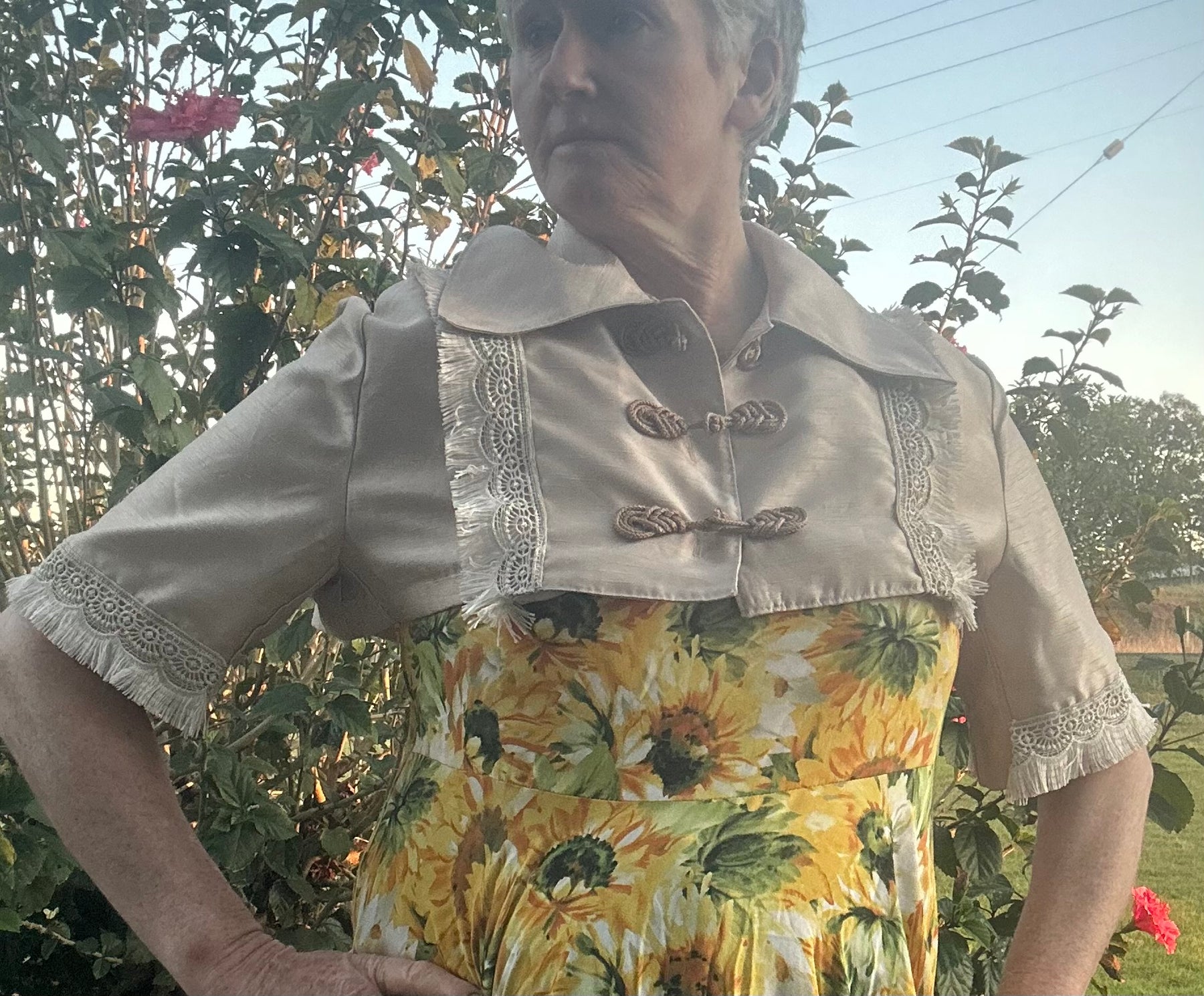 Upcycled Brown Taffeta Regency Bolero Lace Trim