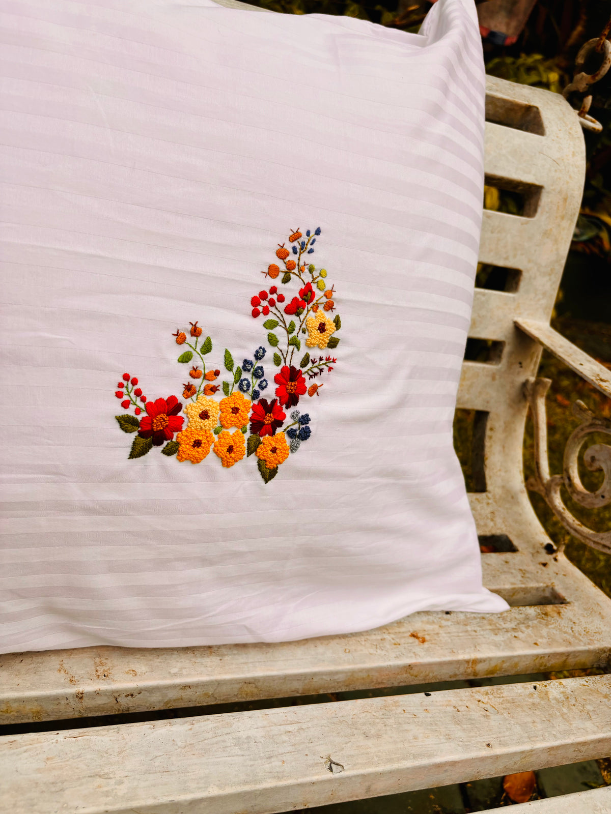 Set of 2 Wild Flower Embroidered Pillow/Cushion Cover