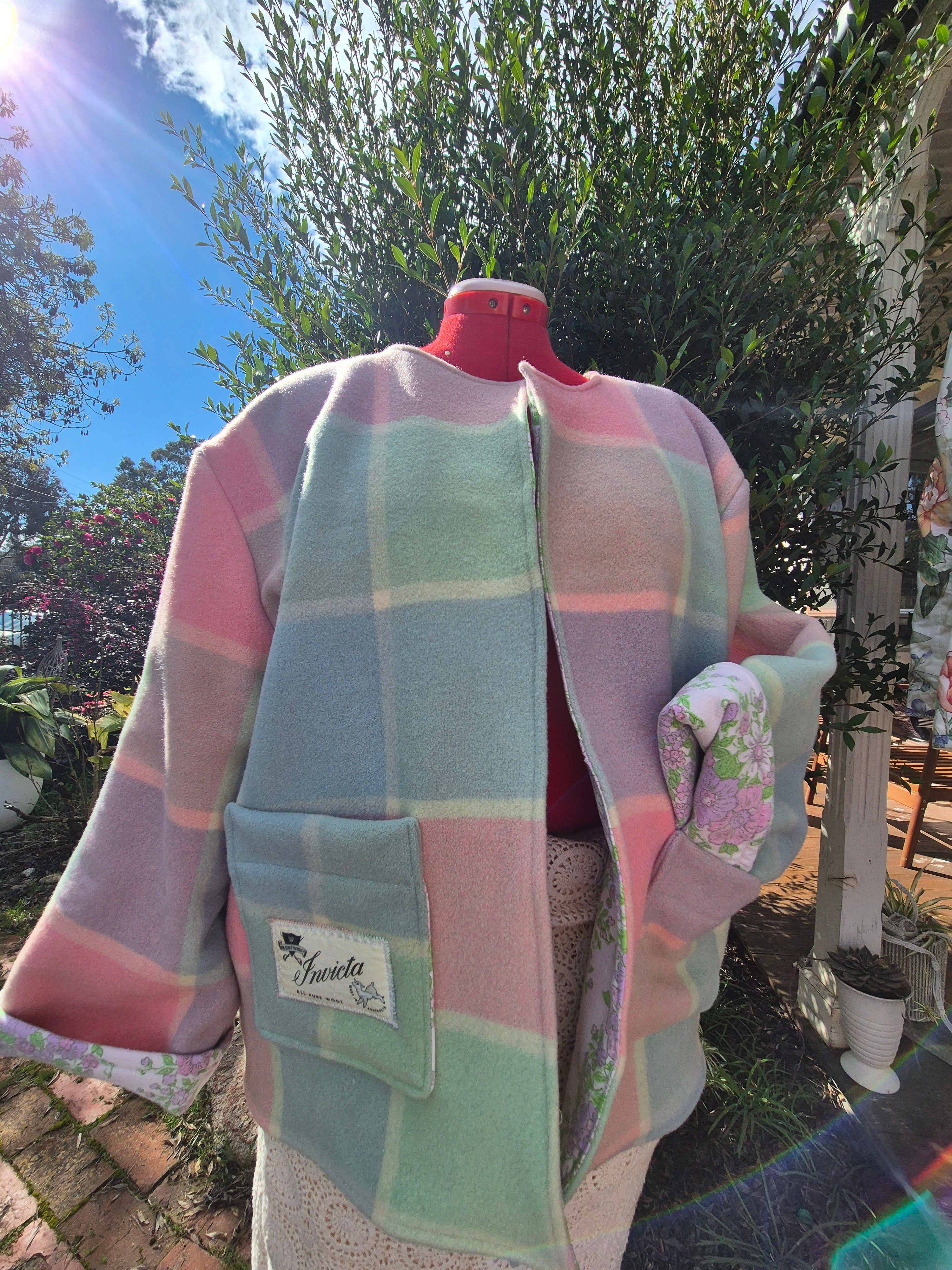 Upcycled woollen blanket jacket Pink size 14