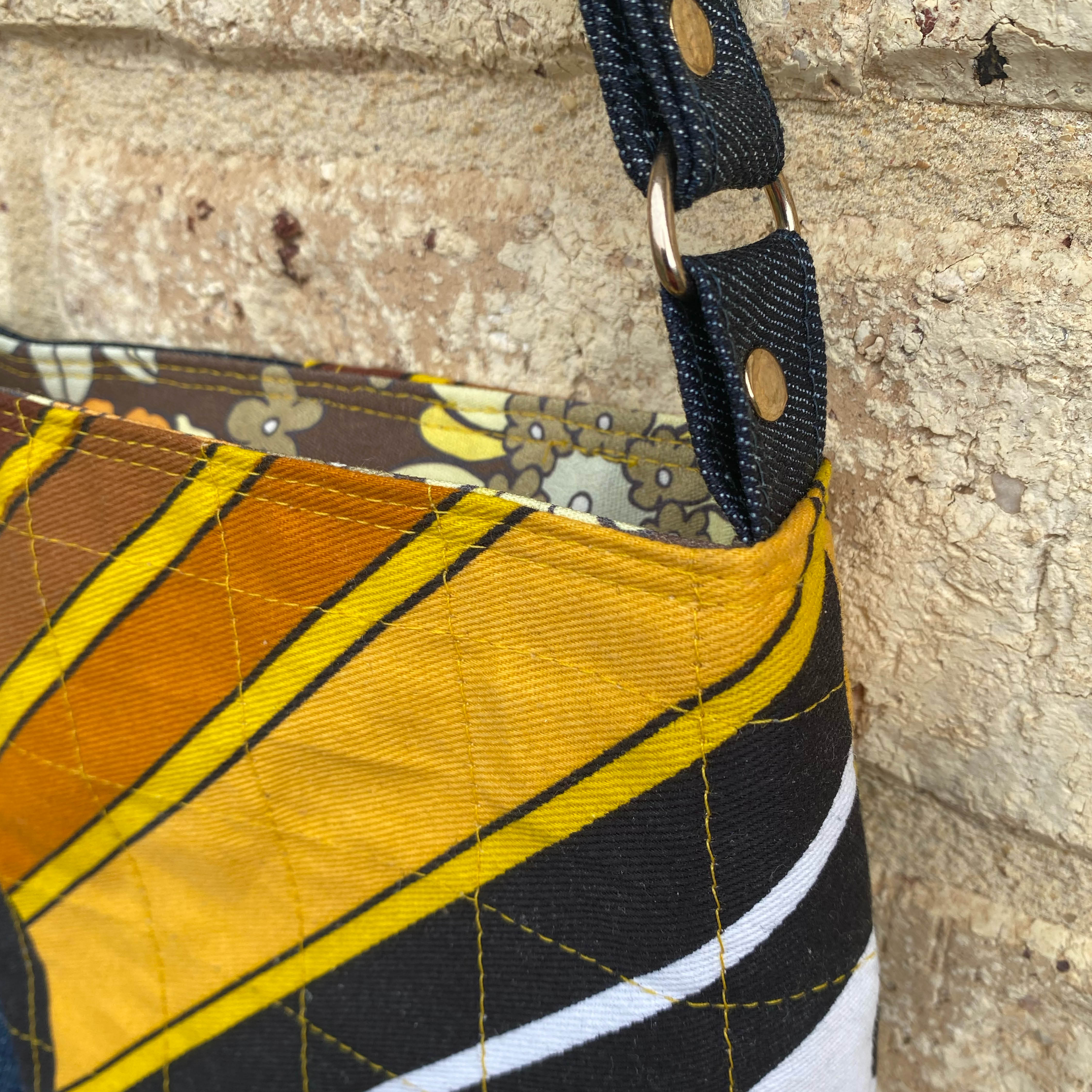 Geo Glow Handmade Shoulder Bag Upcycled Vintage Fabrics & Denim